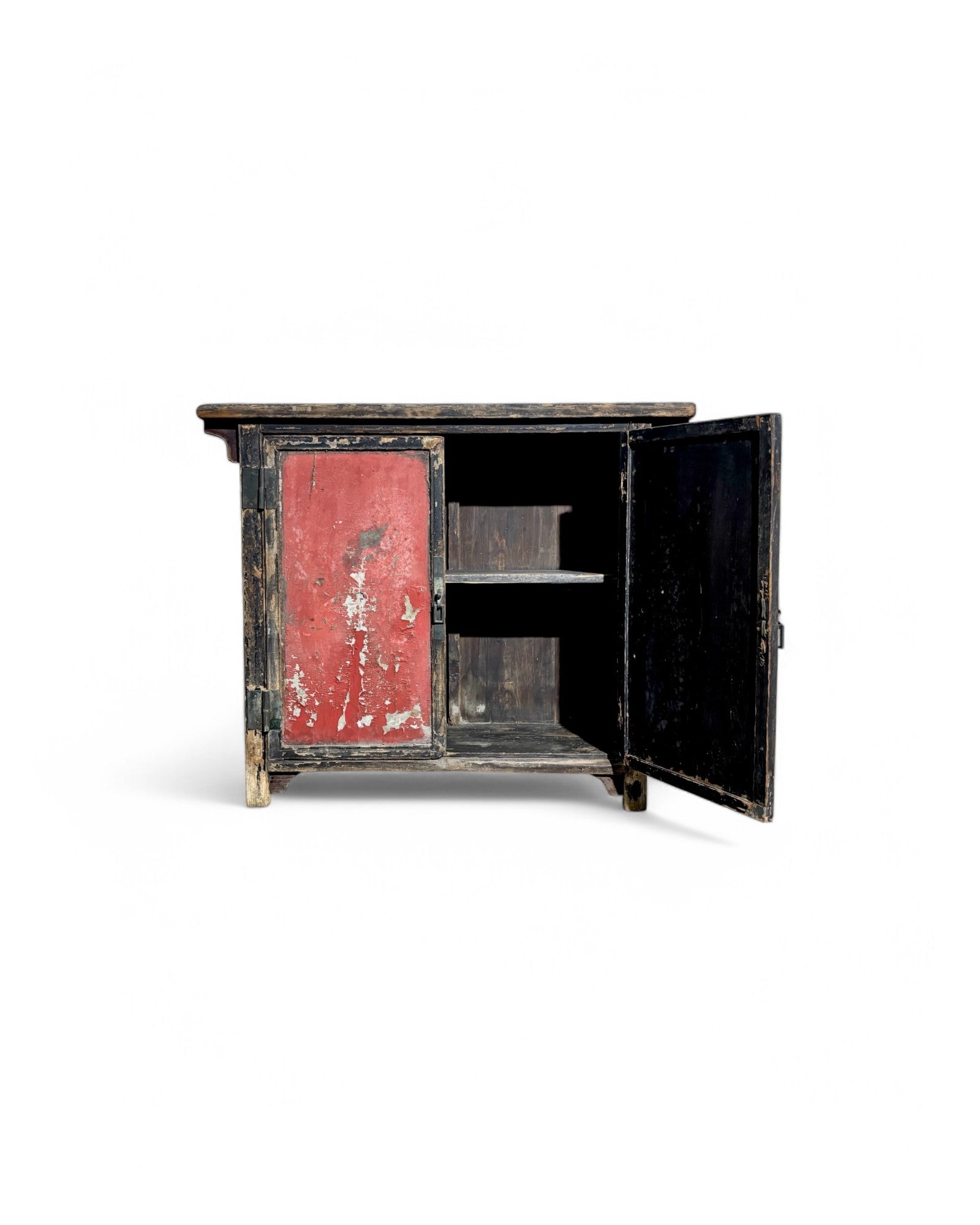 Antique Distressed Tibetan Black & Red Sideboard