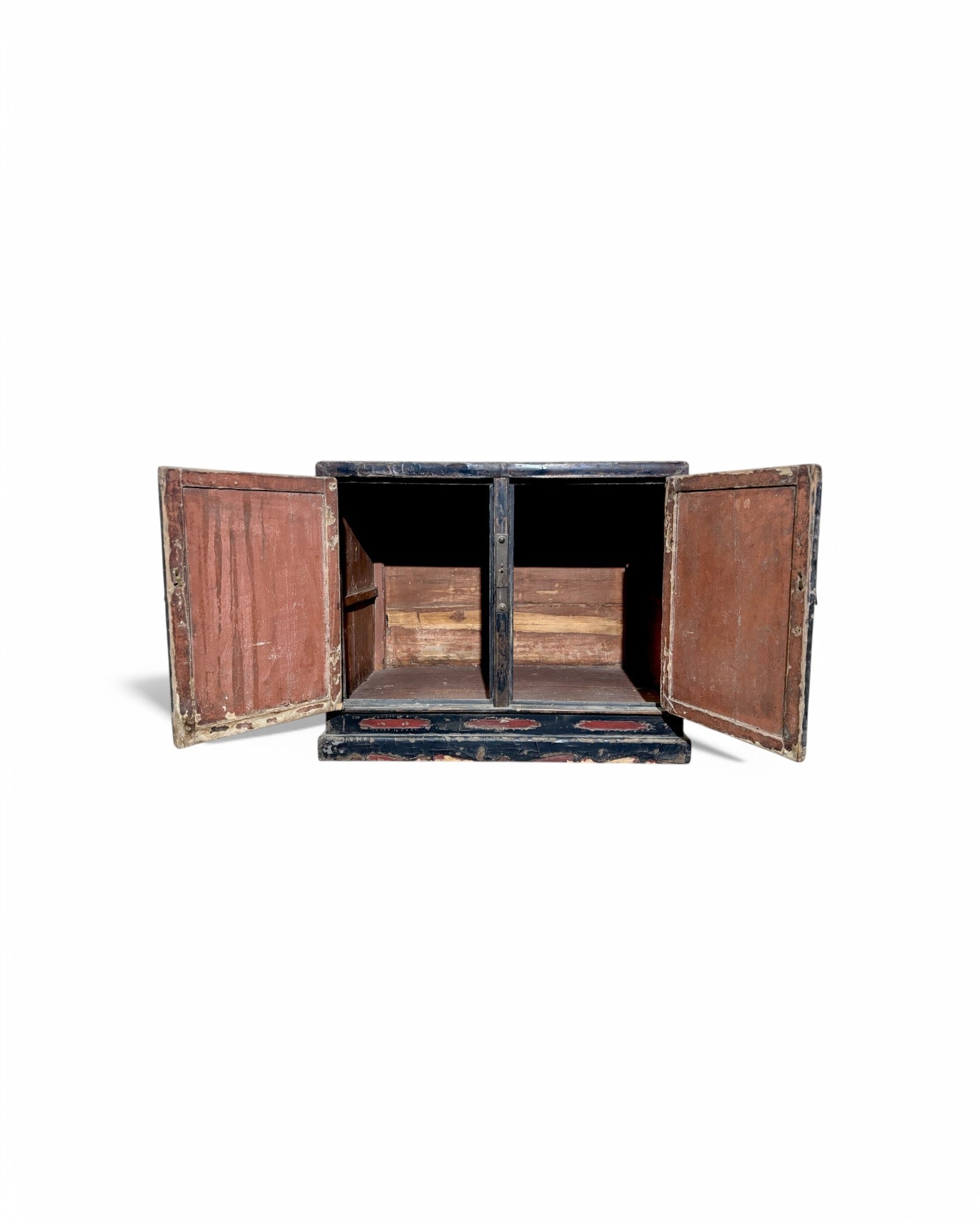 Antique Distressed Black & Red Indo-Chinese Chest/Commode