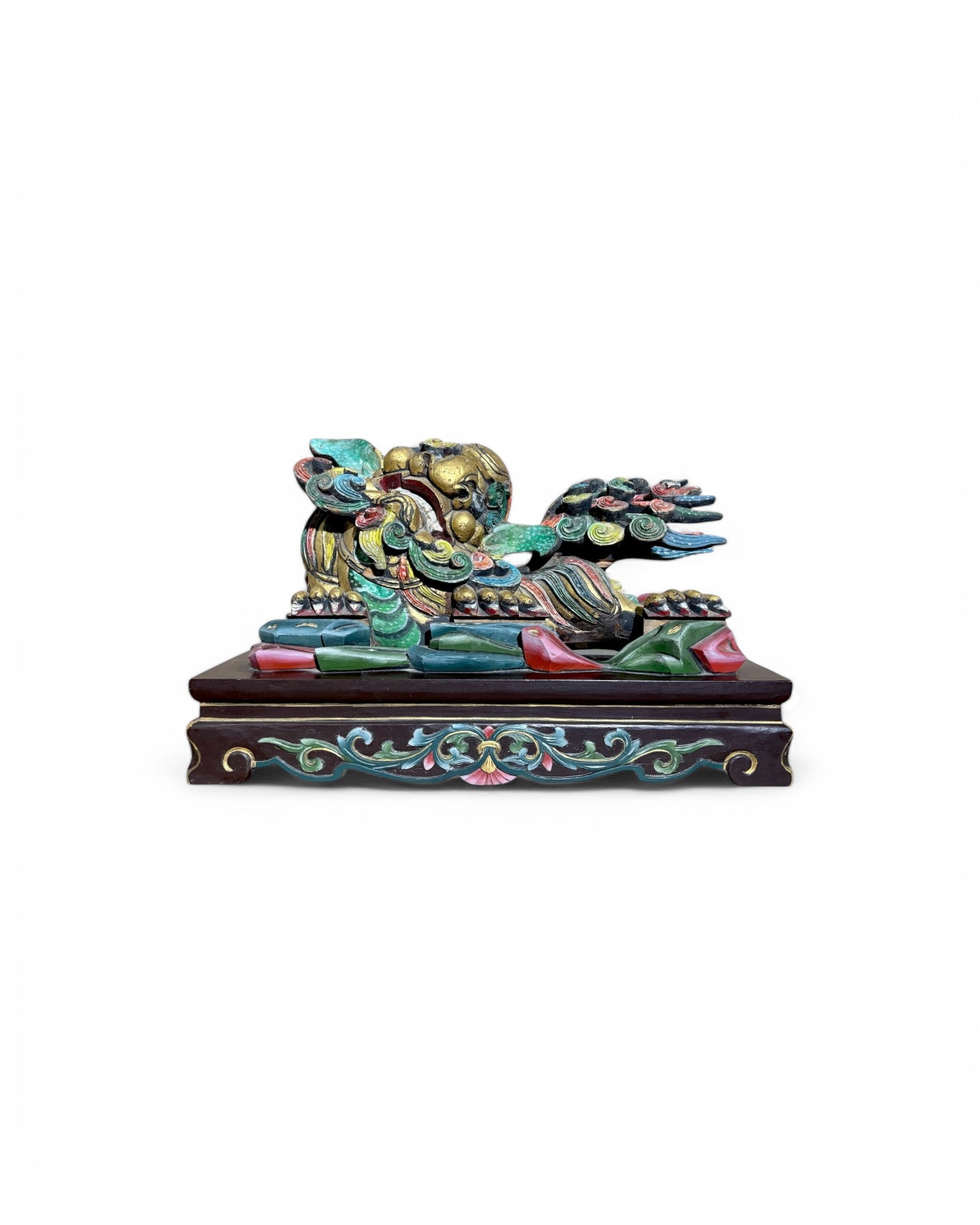 Chinese Dragon in Floral Bloom Carved Sculpture