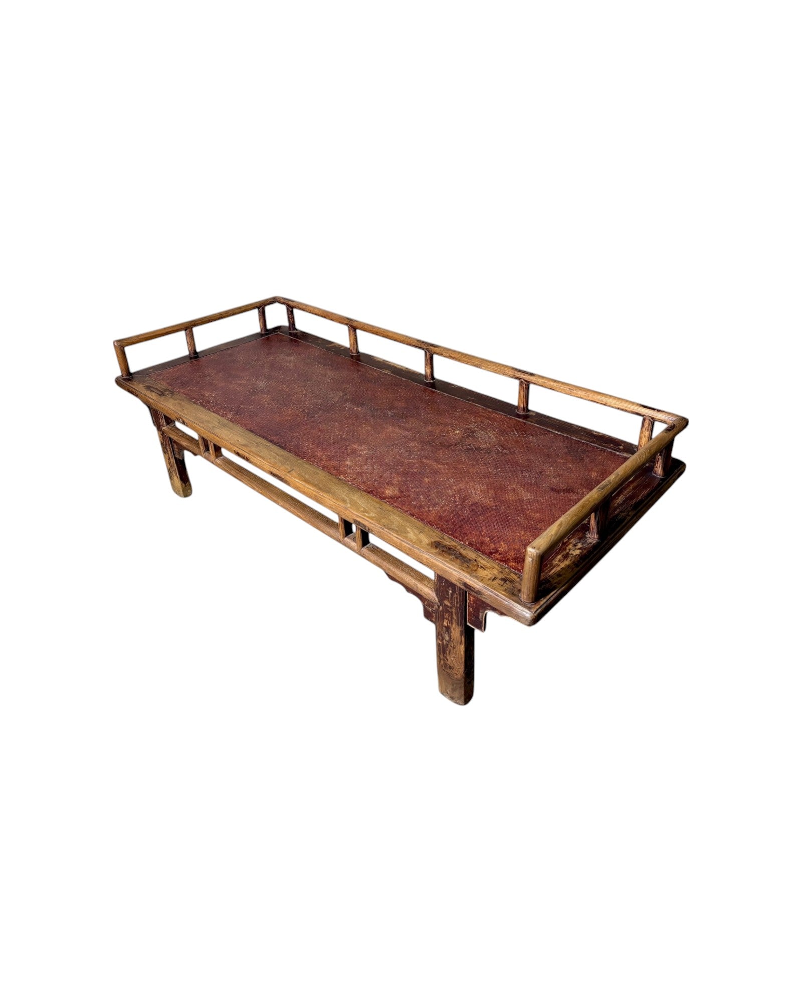 Maroon Bamboo Matted Antique Chinese Daybed