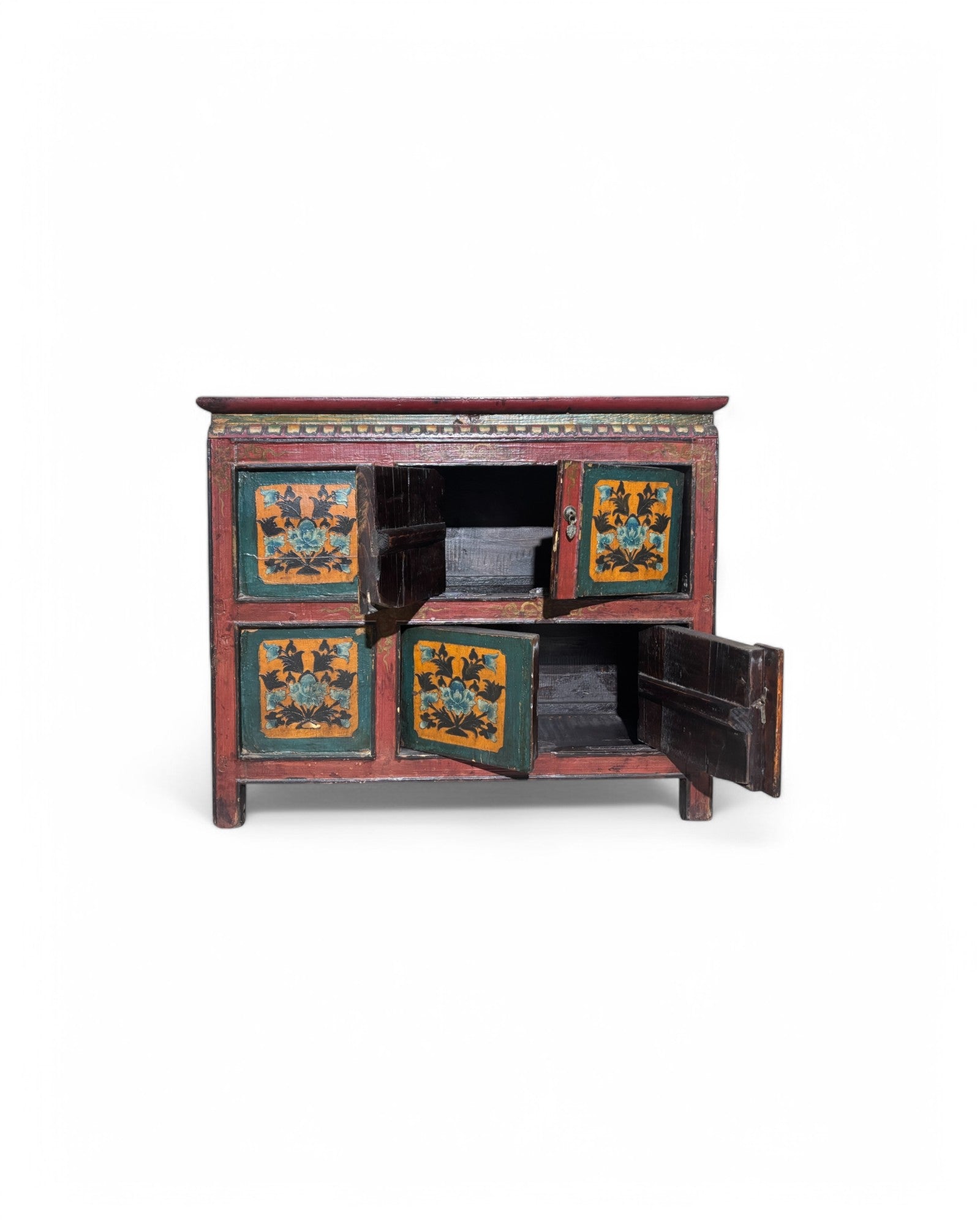 Antique Tibetan Floral Mini Sideboard