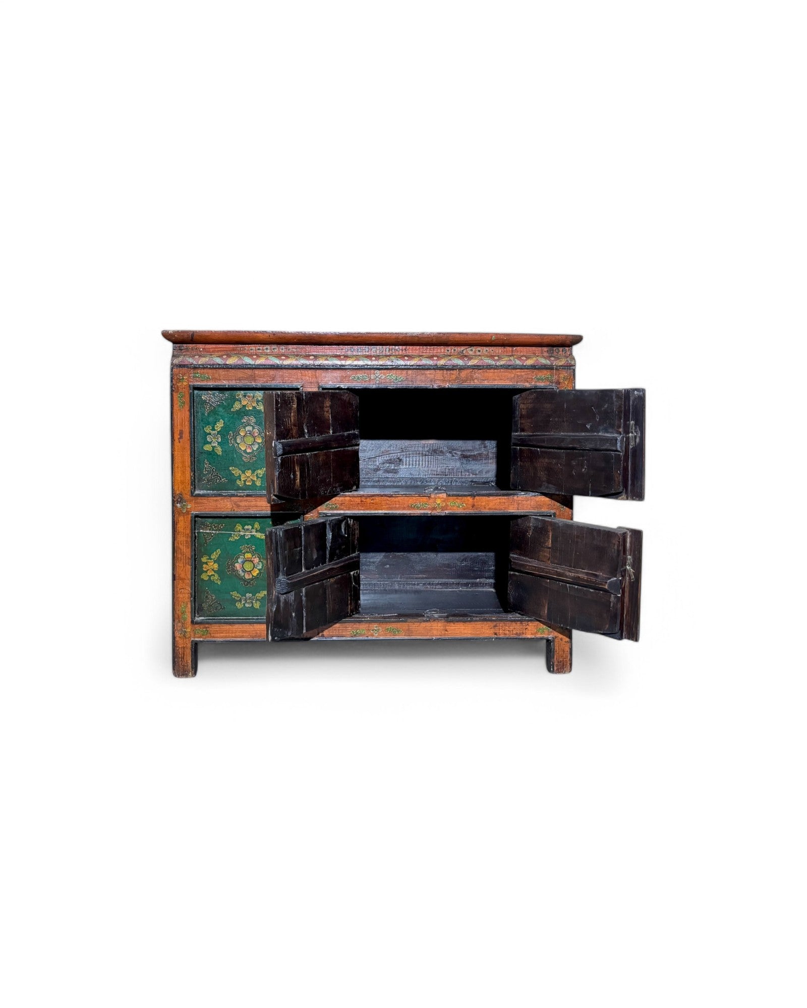 Antique Tibetan Floral Mini Sideboard (Brown Top)