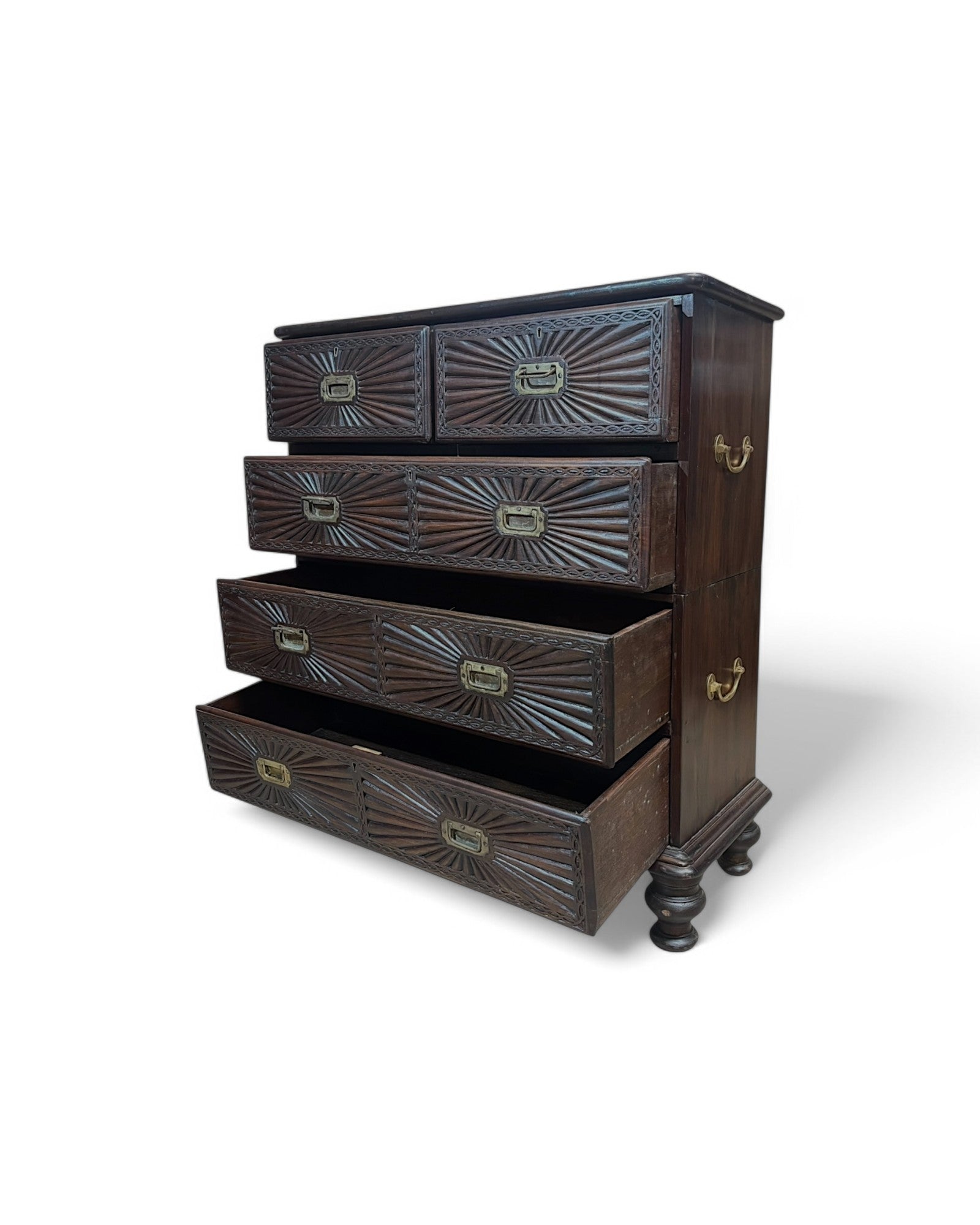 British Colonial Teak Shining Pattern Chest of Drawers