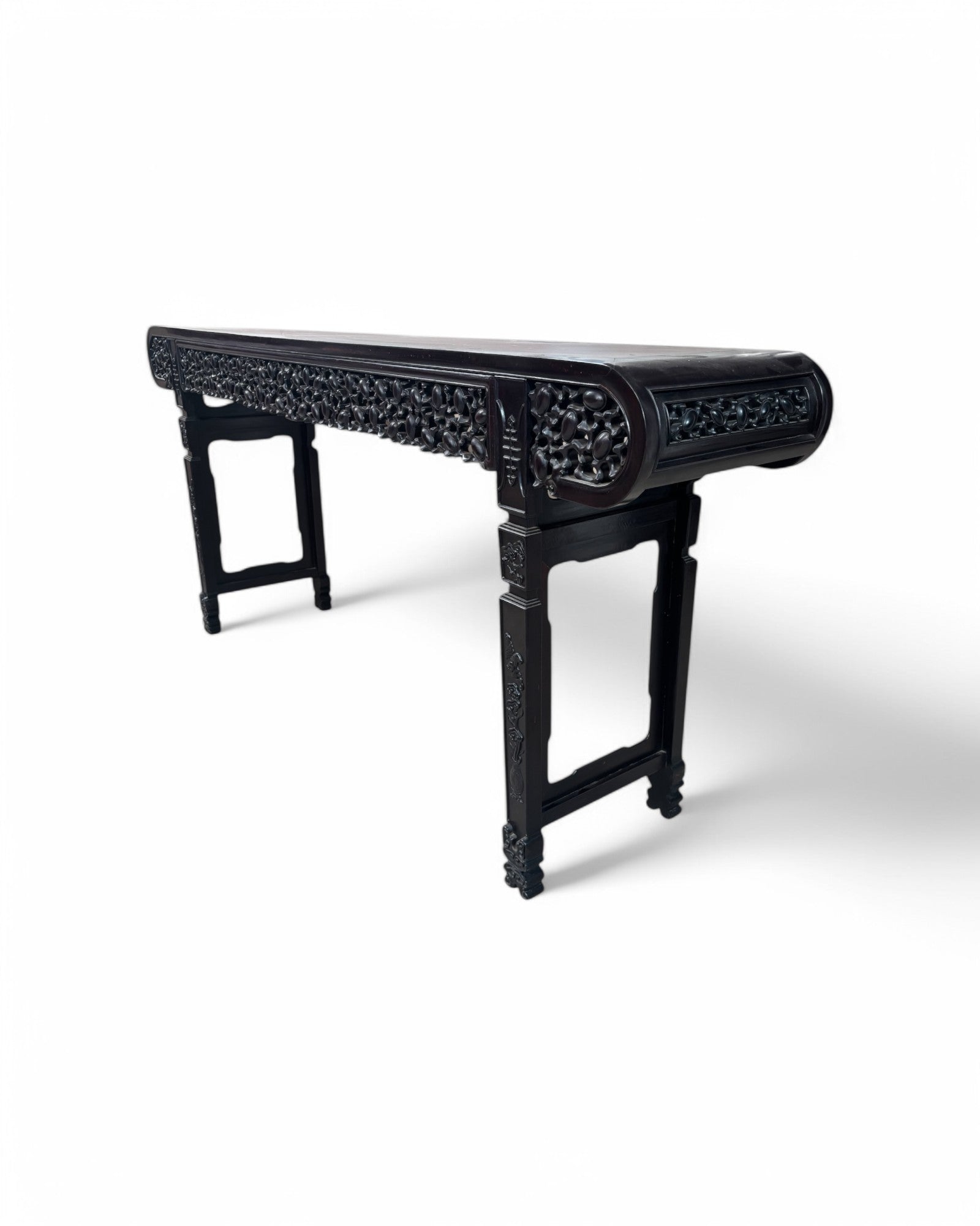 Ornately Rounded Mahogany Antique Chinese Console - Surround Living - 2