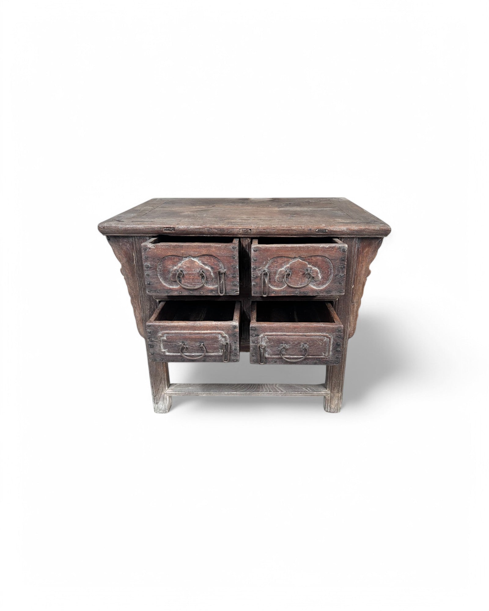 Antique Shanxi Carved Rustic Elm Temple Sideboard