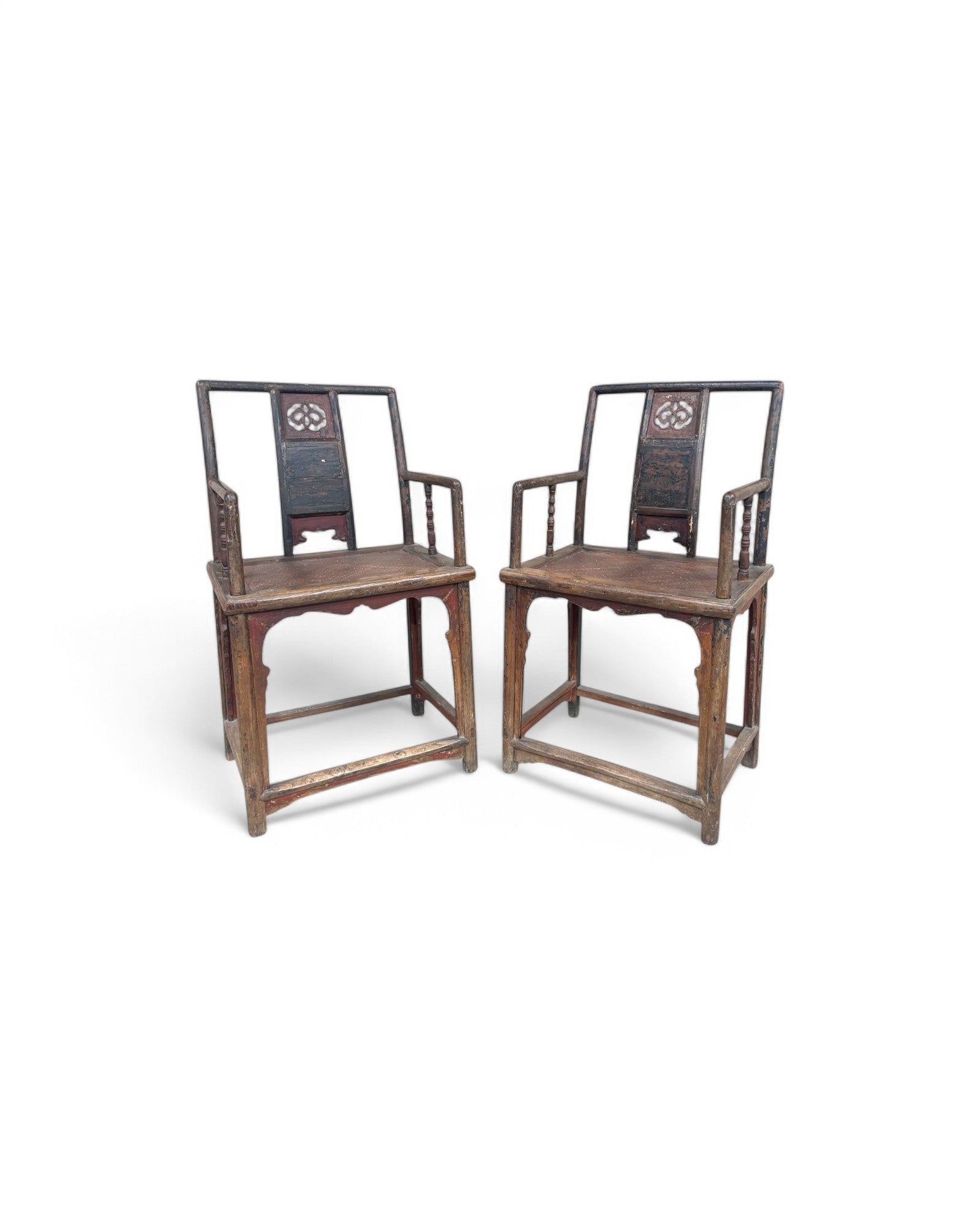 Ming Dynasty Elm Wood & Bamboo Matted Armchairs - Set of 2