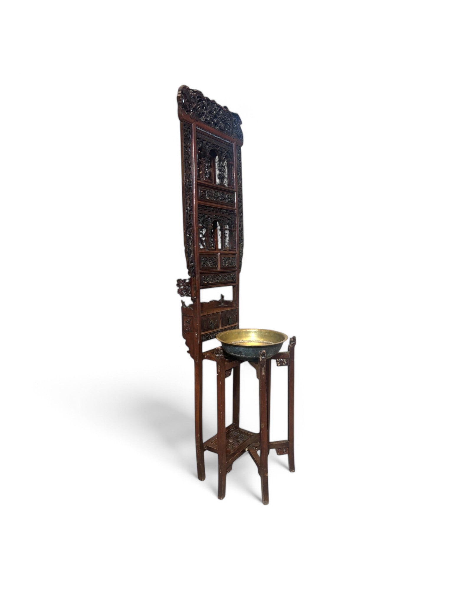 Late Qing Antique Elmwood Shandong Ornate Wash Basin Stand