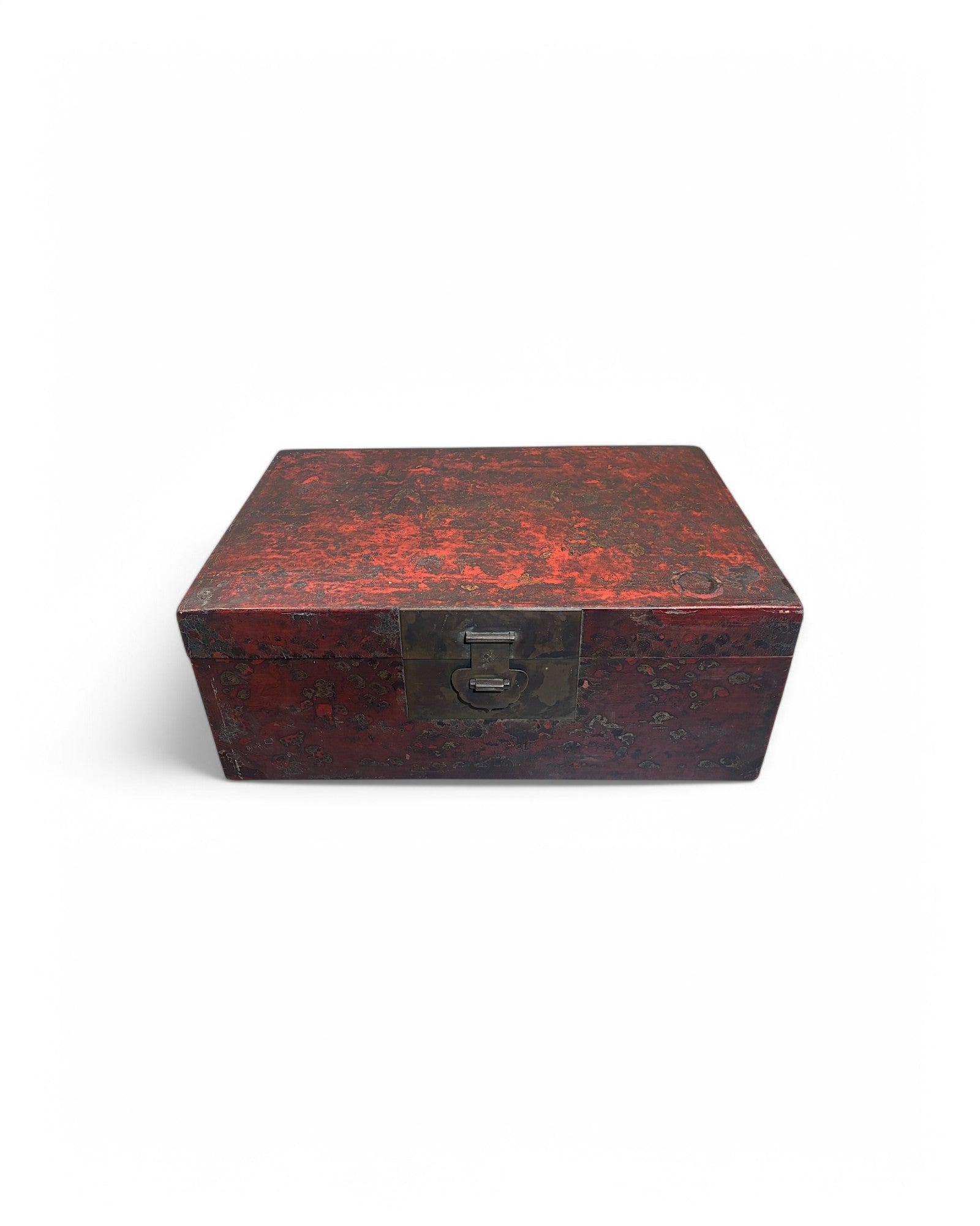 Mid Qing Dynasty Red Leather Wrapped Shanxi Storage Chest