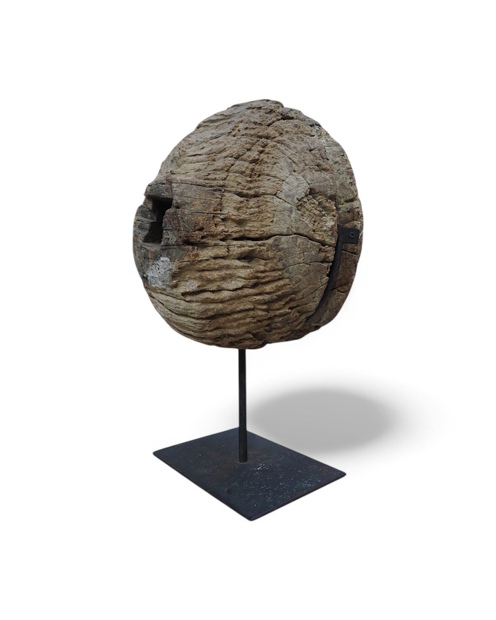 Indian Wooden Pulley Ball Ornament Feat. Yellow Paint 1950s