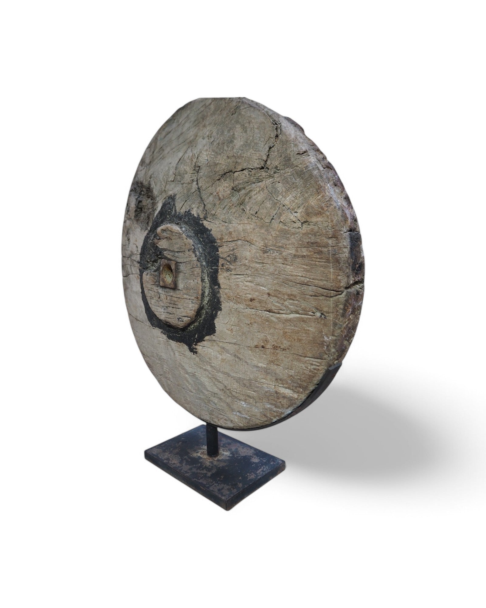 Indian Wooden Pulley Wheel Ornament Black Paint 1950s