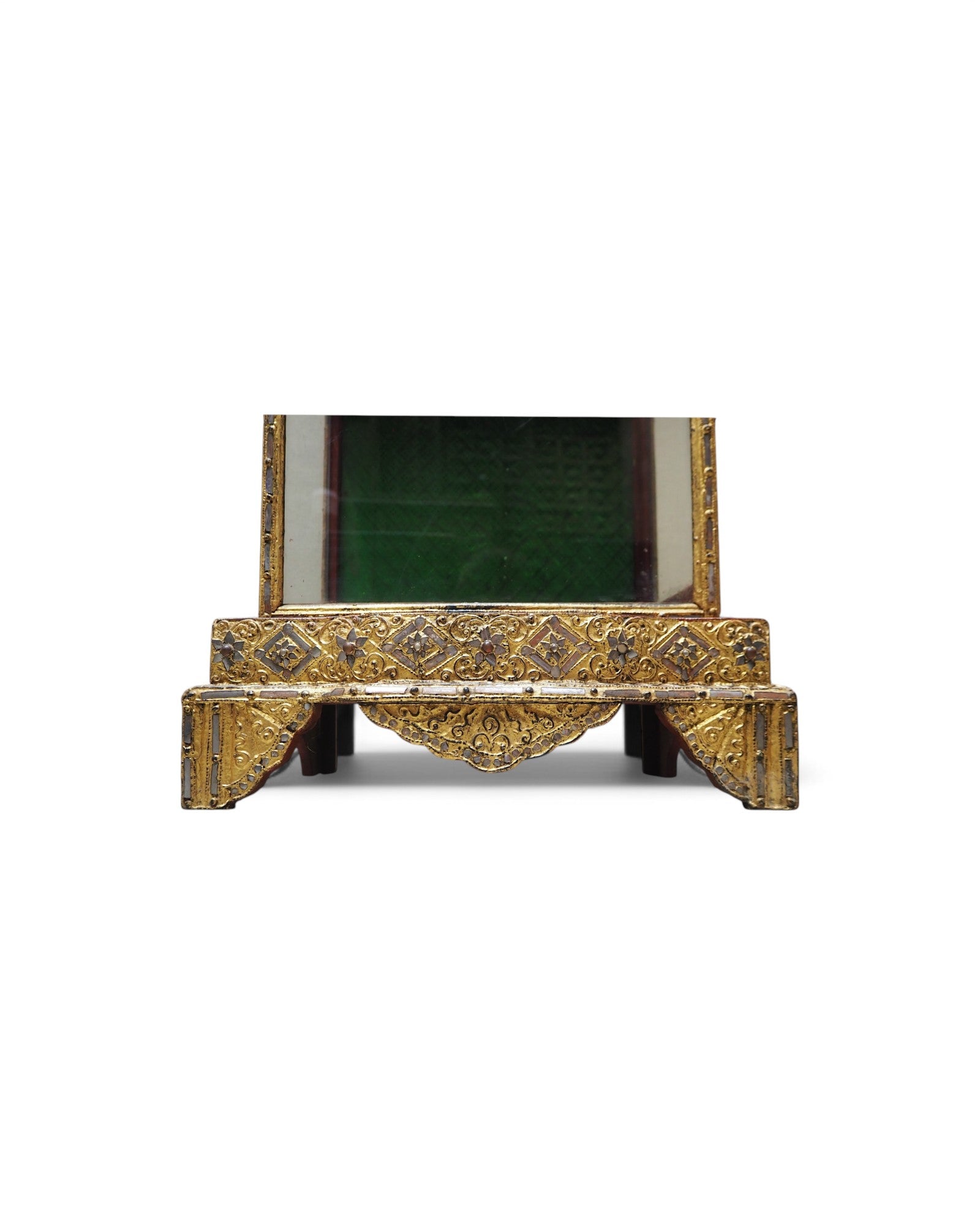 Antique Burmese Wooden Buddha Shrine with Emerald Backdrop
