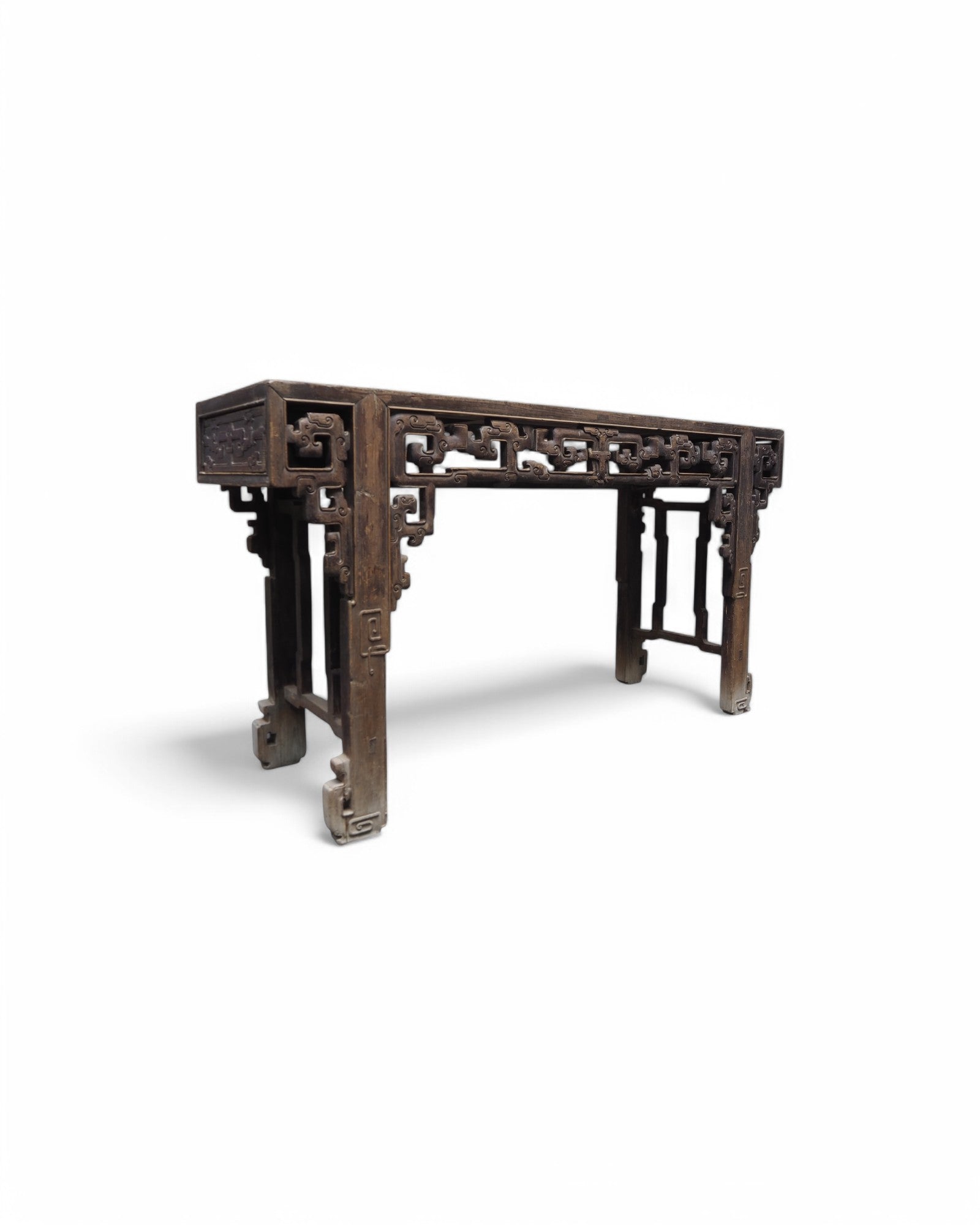 Fujian Elm Black Lacquered Antique Ornate Console Qing Dynasty