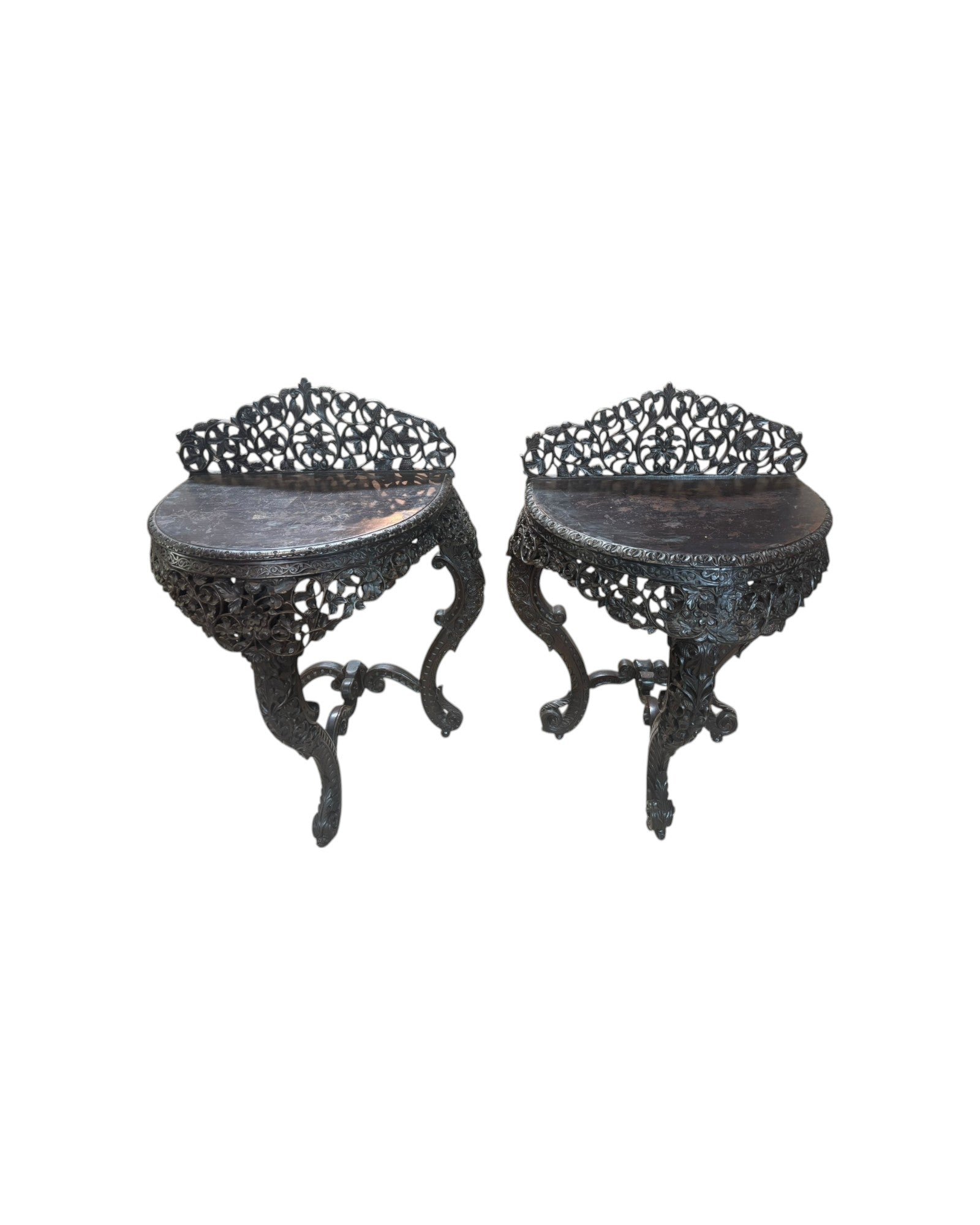 Royal Anglo-Indian Rosewood Carved Consoles - Set of 2