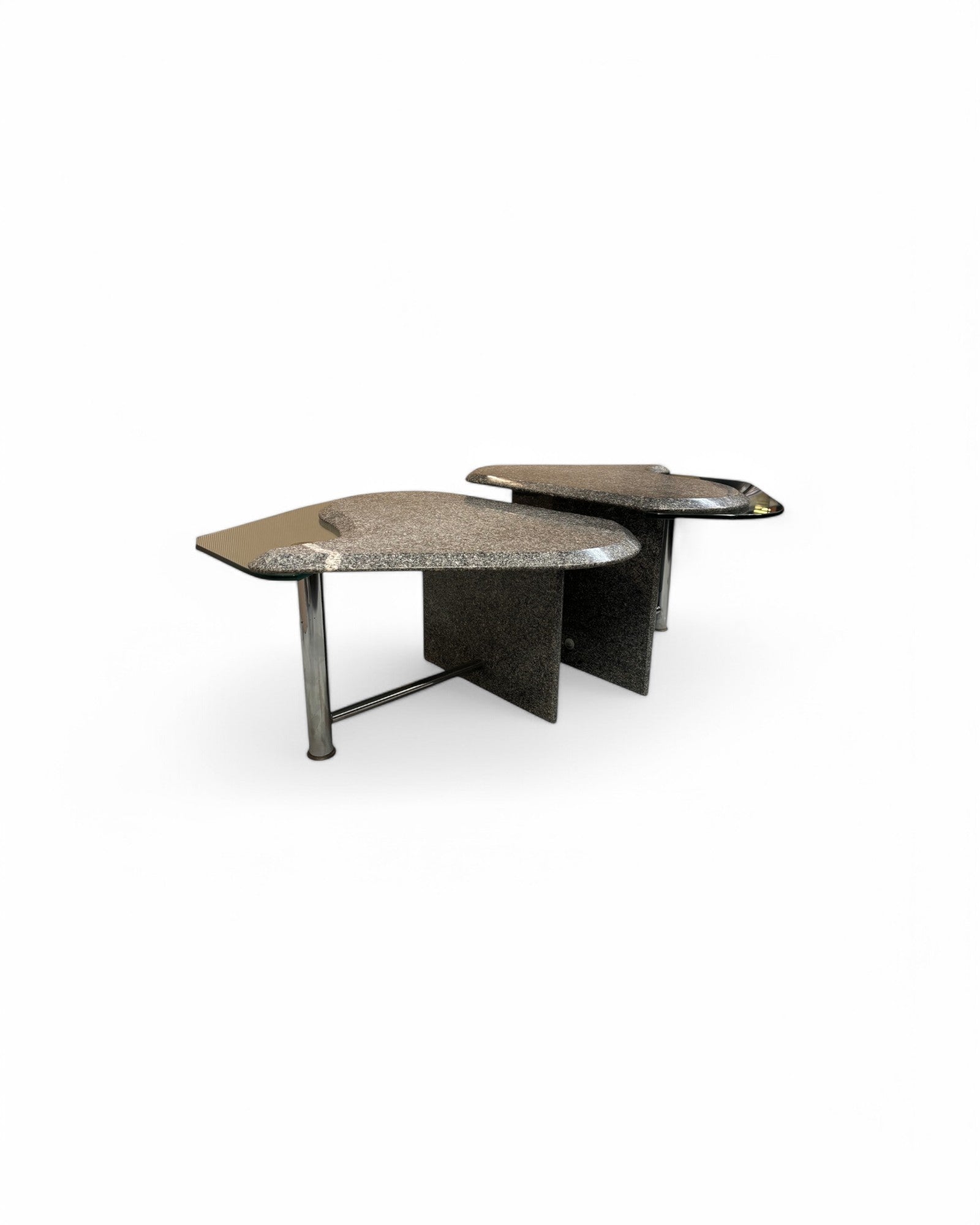 Art Deco Grey Granite Glass Nested Coffee Table - Set of 2