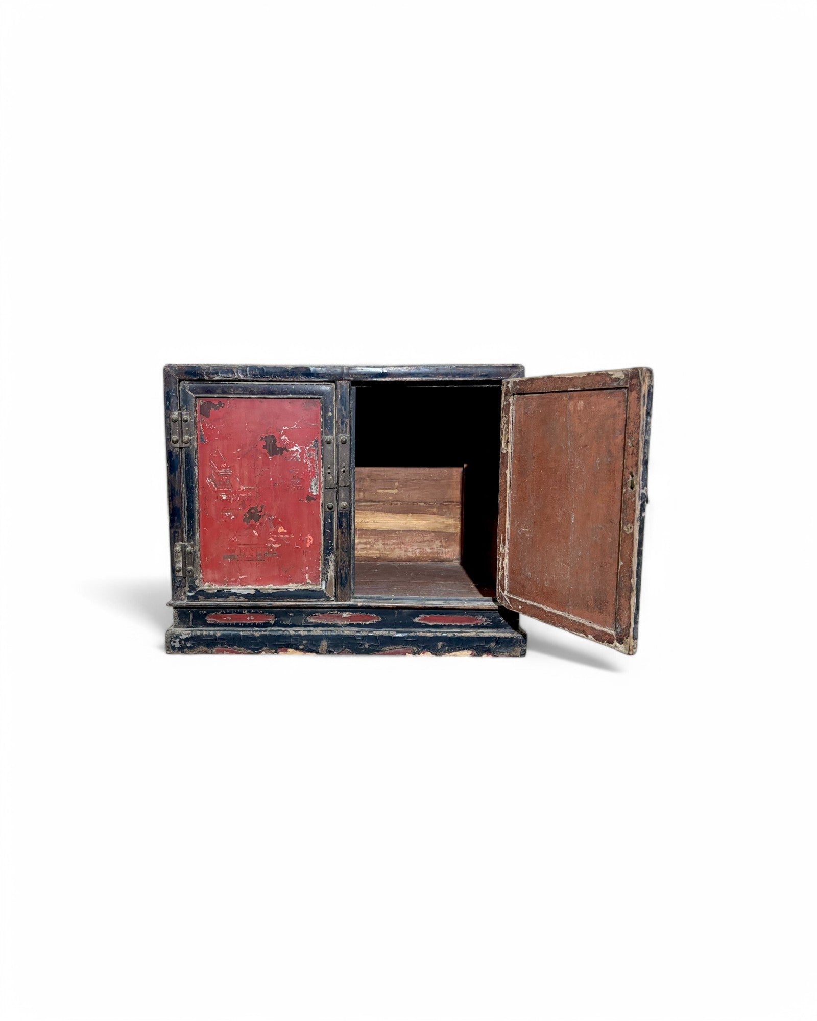 Antique Distressed Black & Red Indo-Chinese Chest/Commode