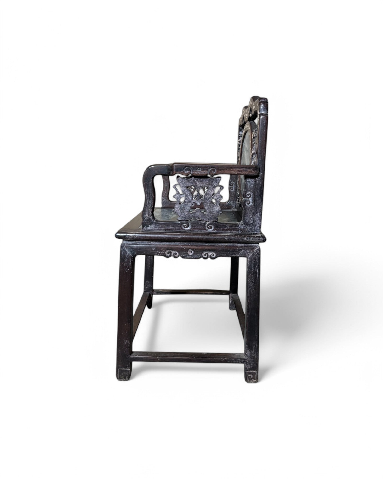 Chinese Pearl & Marble Engraved Tea Chair