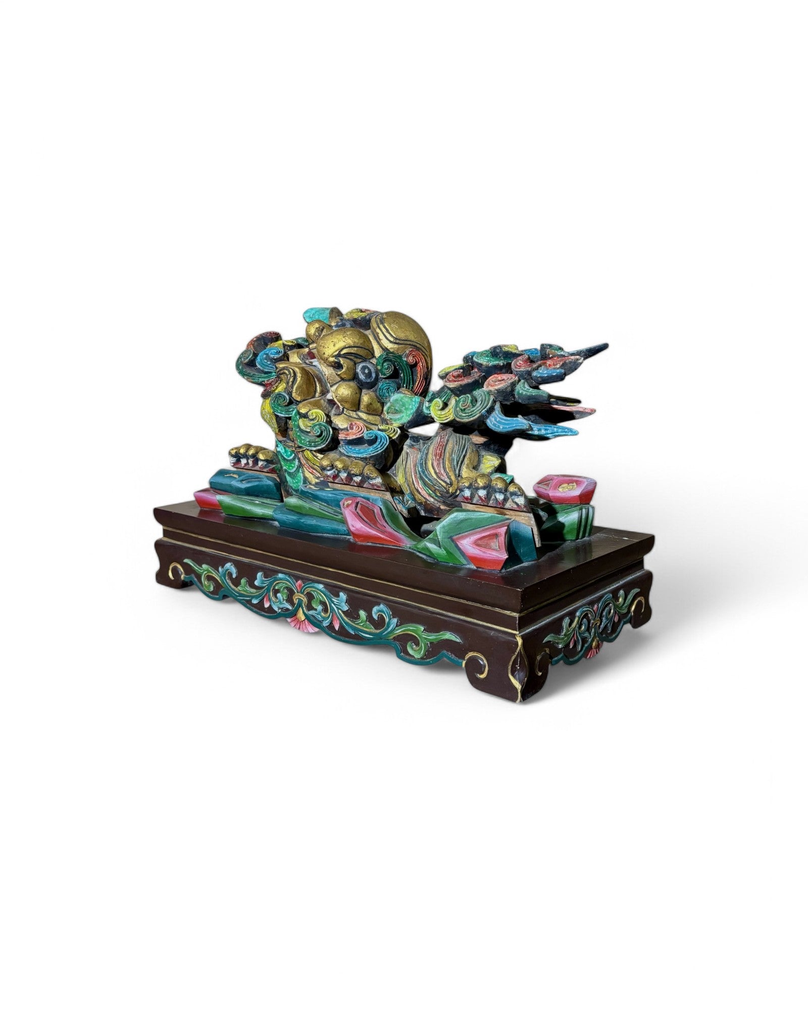 Chinese Dragon in Floral Bloom Carved Sculpture