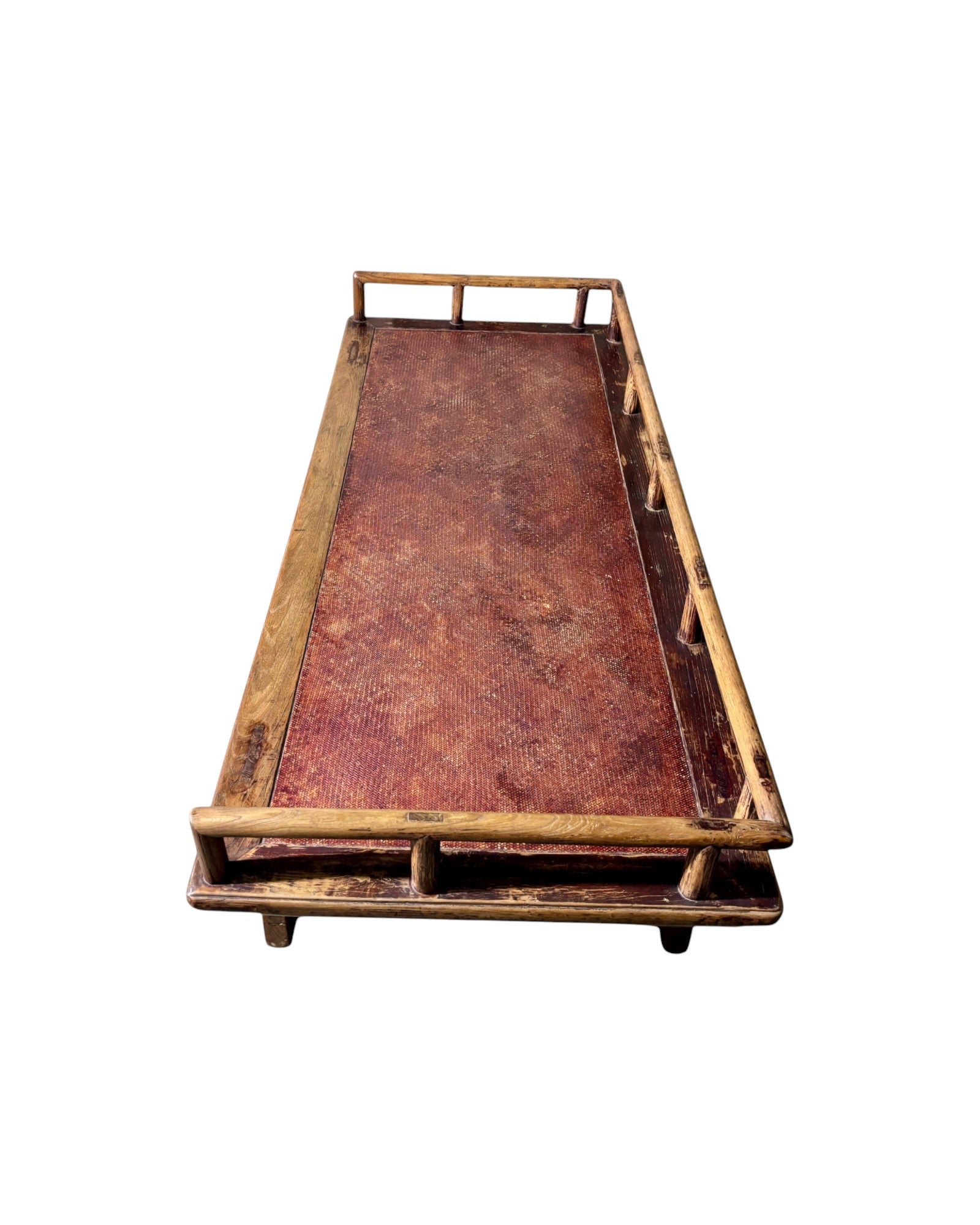 Maroon Bamboo Matted Antique Chinese Daybed