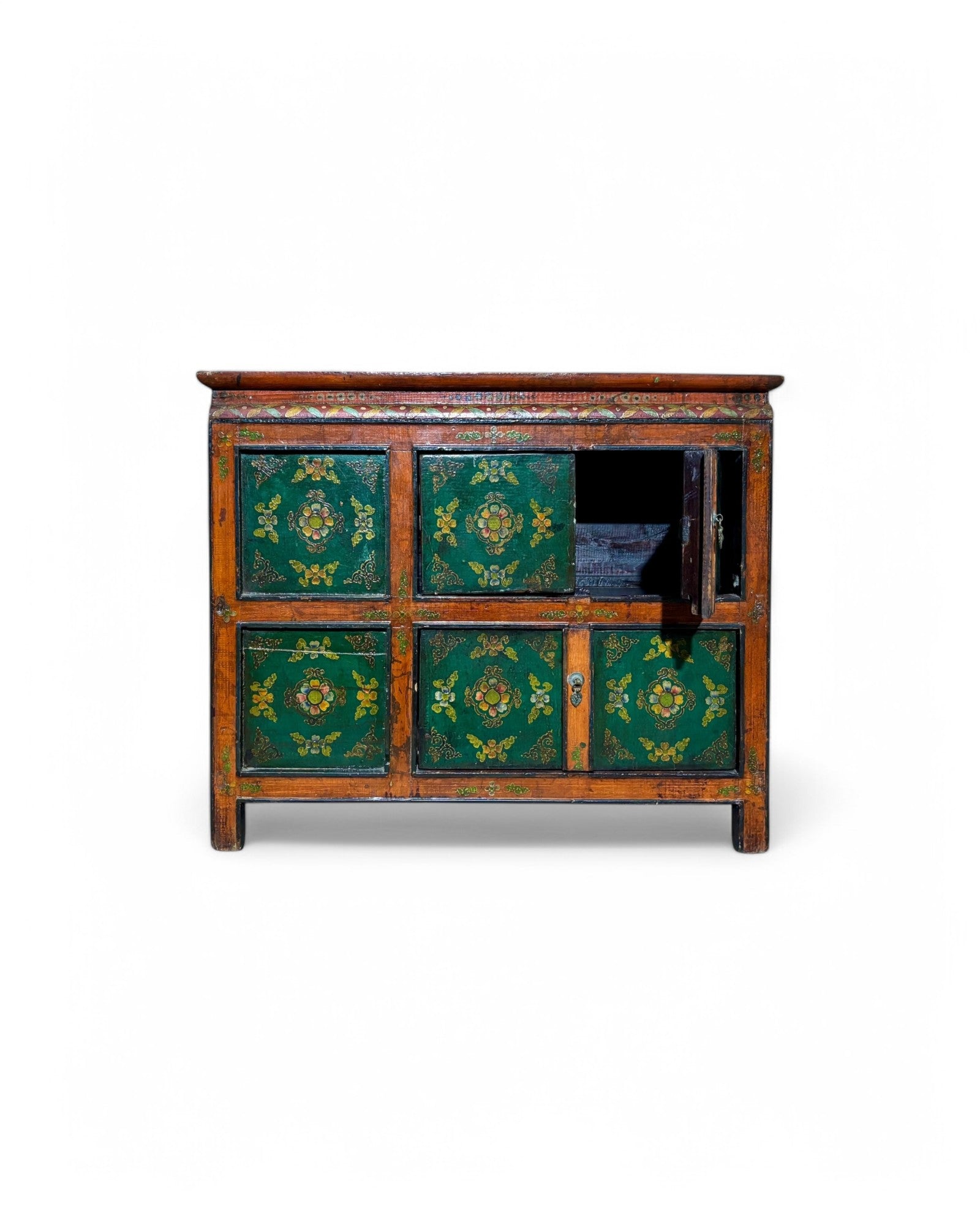 Antique Tibetan Floral Mini Sideboard (Brown Top)