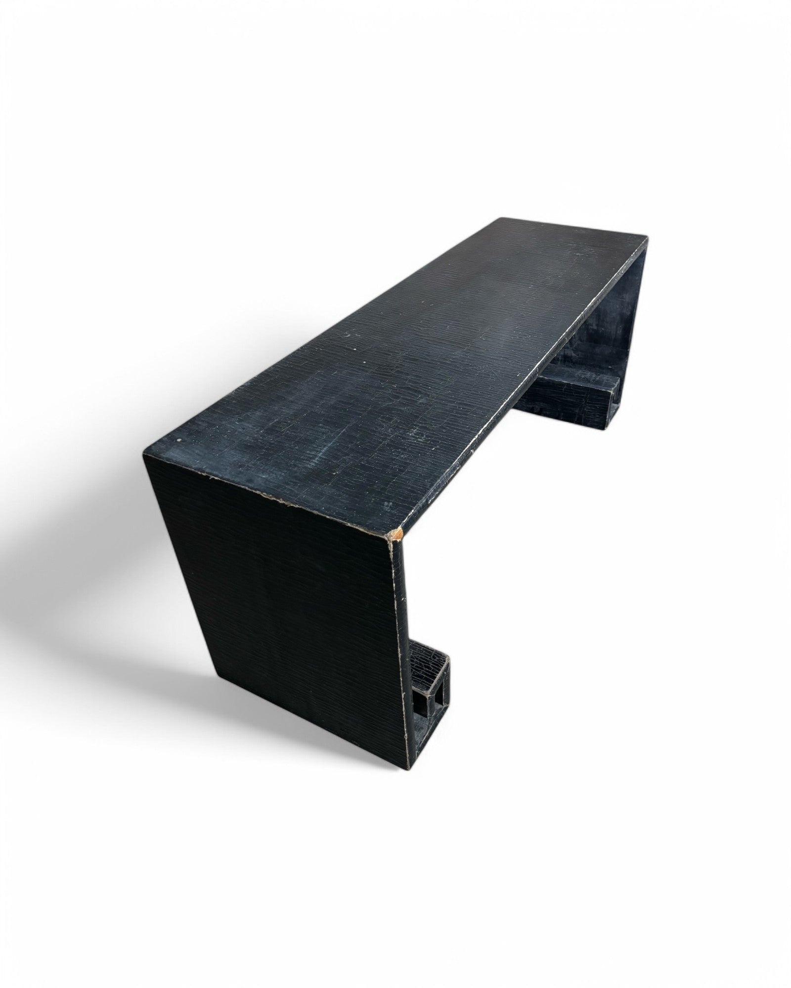 Fujian Black Tree Bark Texture Lacquered Antique Lute Console with Scroll Legs