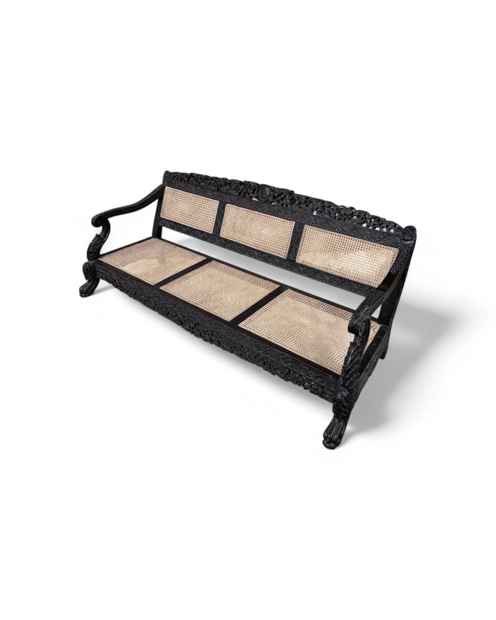 Anglo-Indian Colonial Style Rosewood & Cane Long Bench