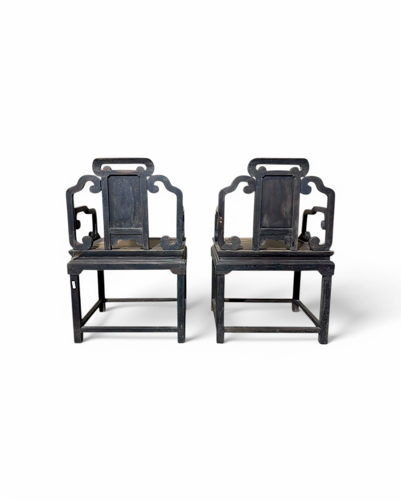 19th Century Rosewood Oriental Curved Chinese Armchairs - Set of 2