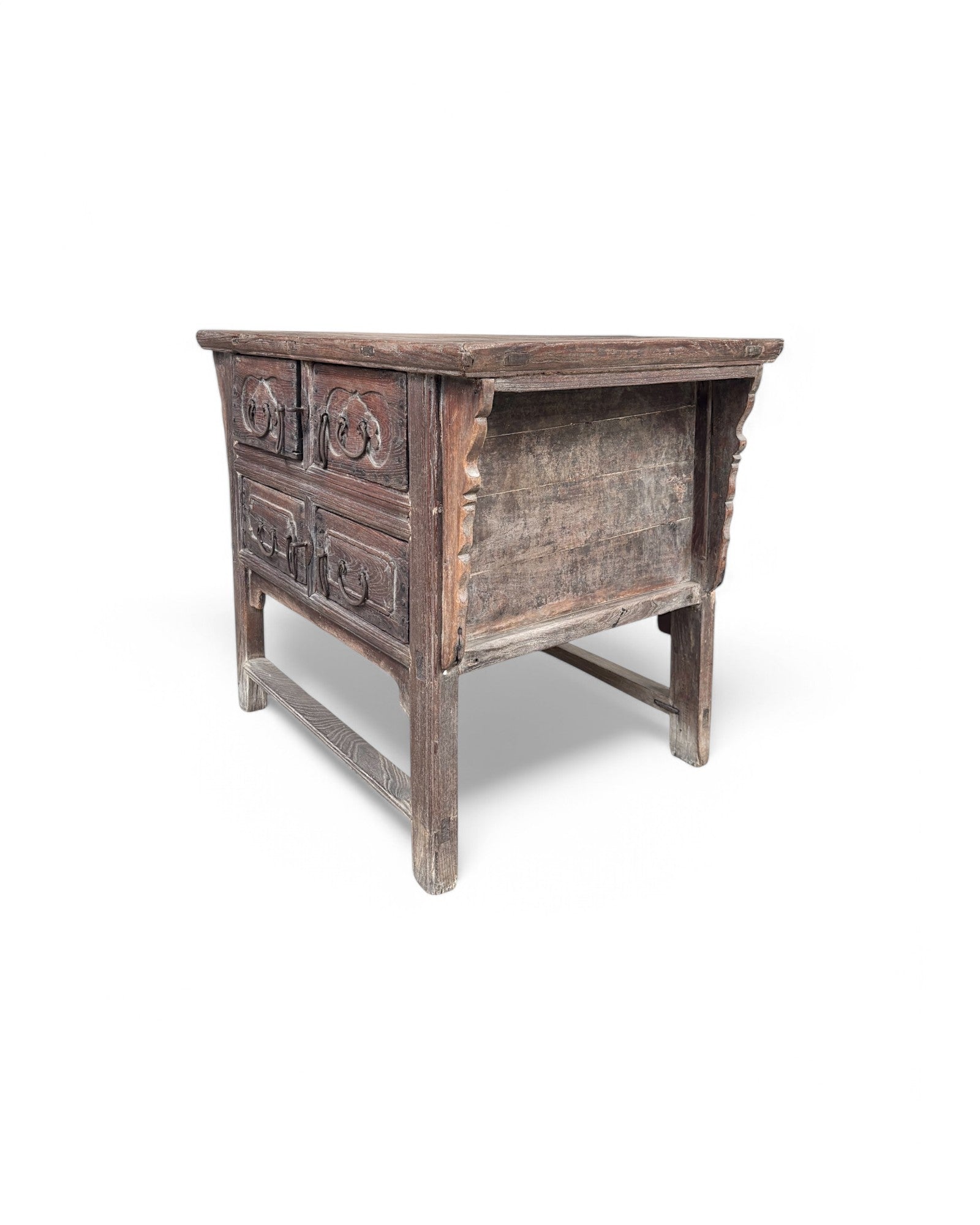 Antique Shanxi Carved Rustic Elm Temple Sideboard