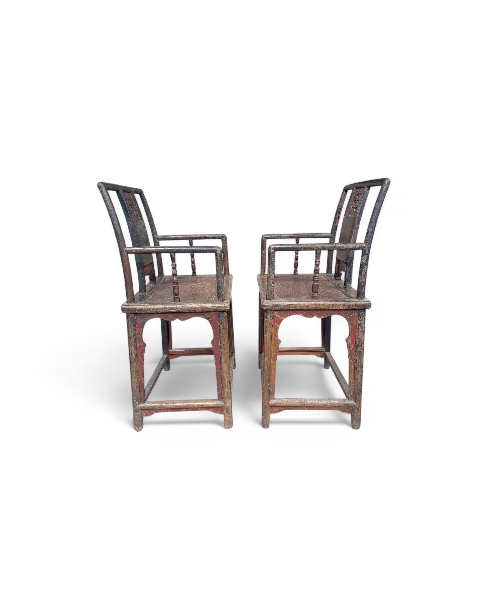 Ming Dynasty Elm Wood & Bamboo Matted Armchairs - Set of 2