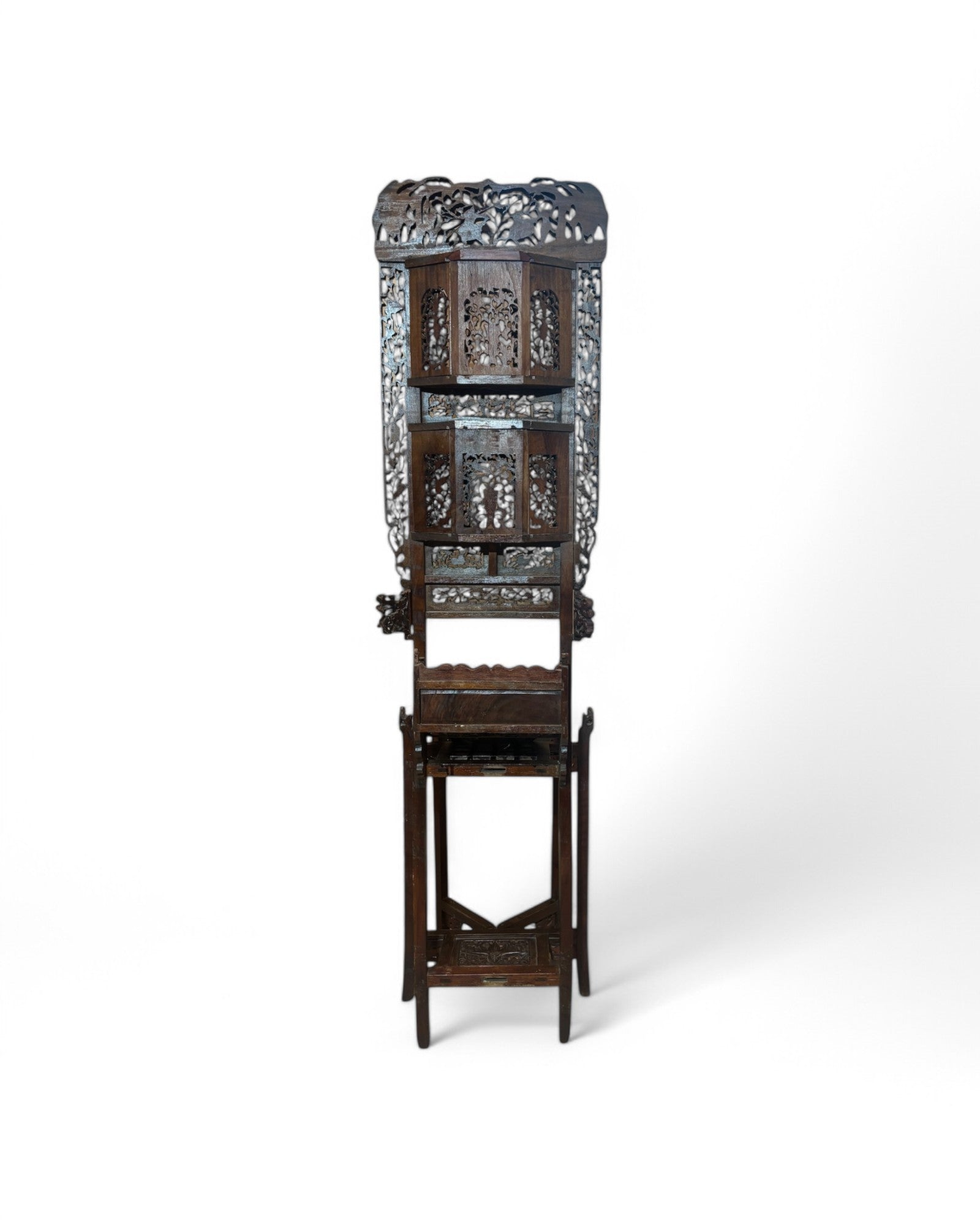 Late Qing Antique Elmwood Shandong Ornate Wash Basin Stand