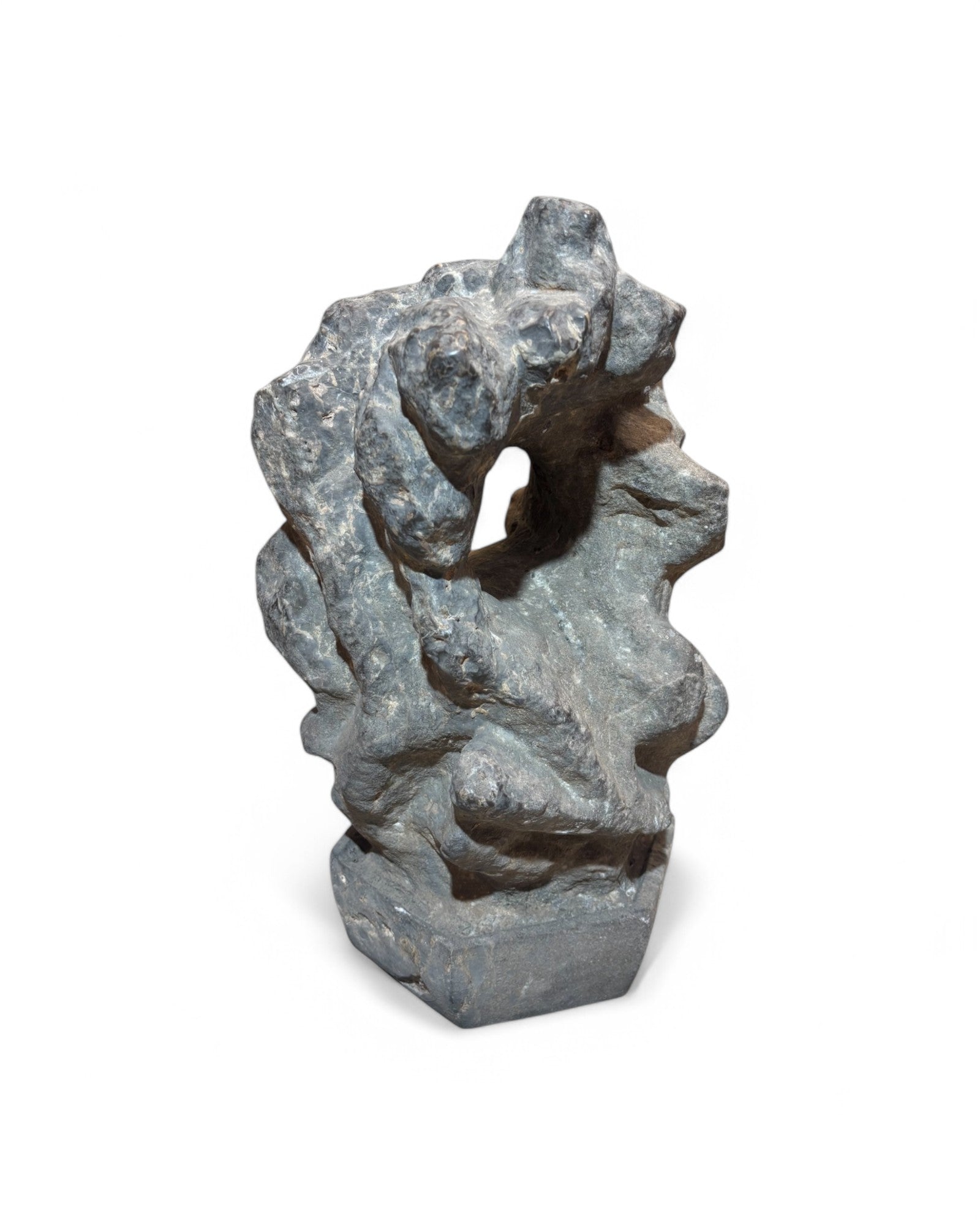 Suzhou stones (供石) Scholar Rock Oval Limestone Carved Hoop Sculpture