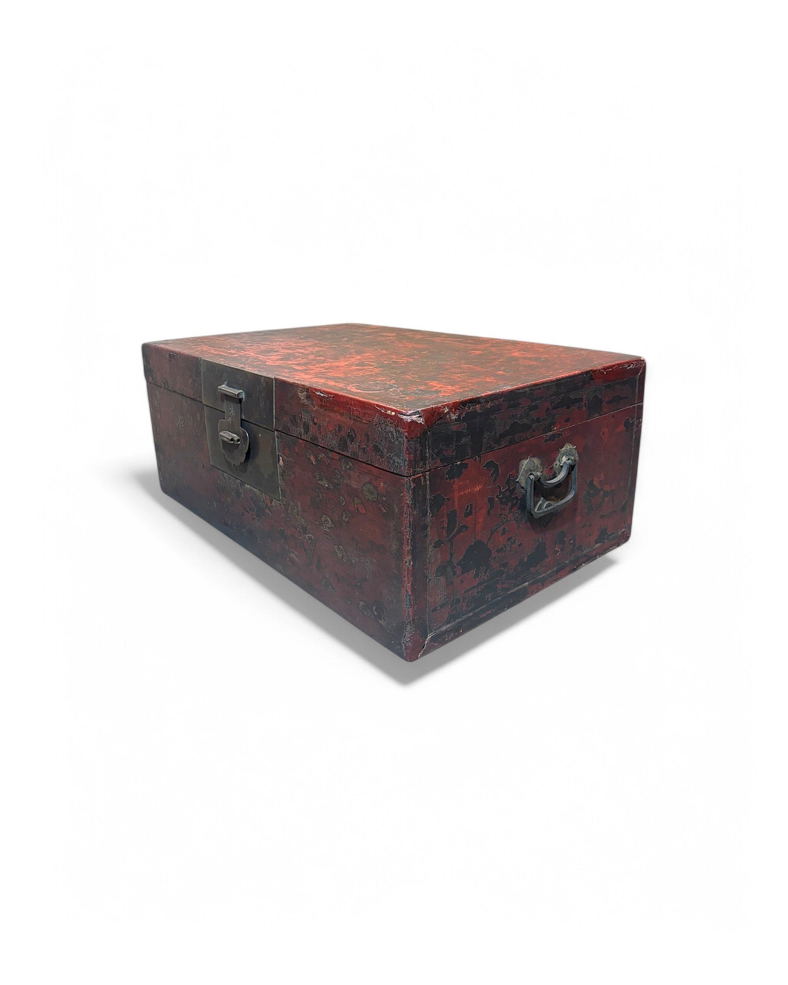 Mid Qing Dynasty Red Leather Wrapped Shanxi Storage Chest