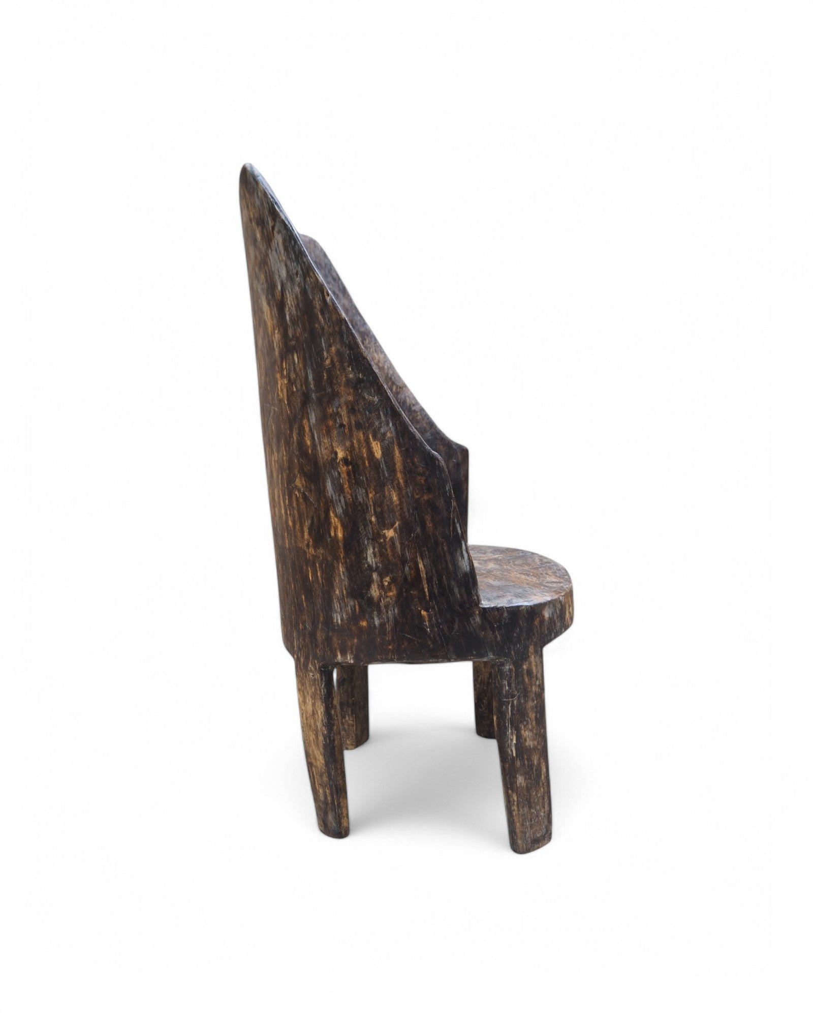 1900s Tribal Hand Carved Low Ornate Chair - Washed Black