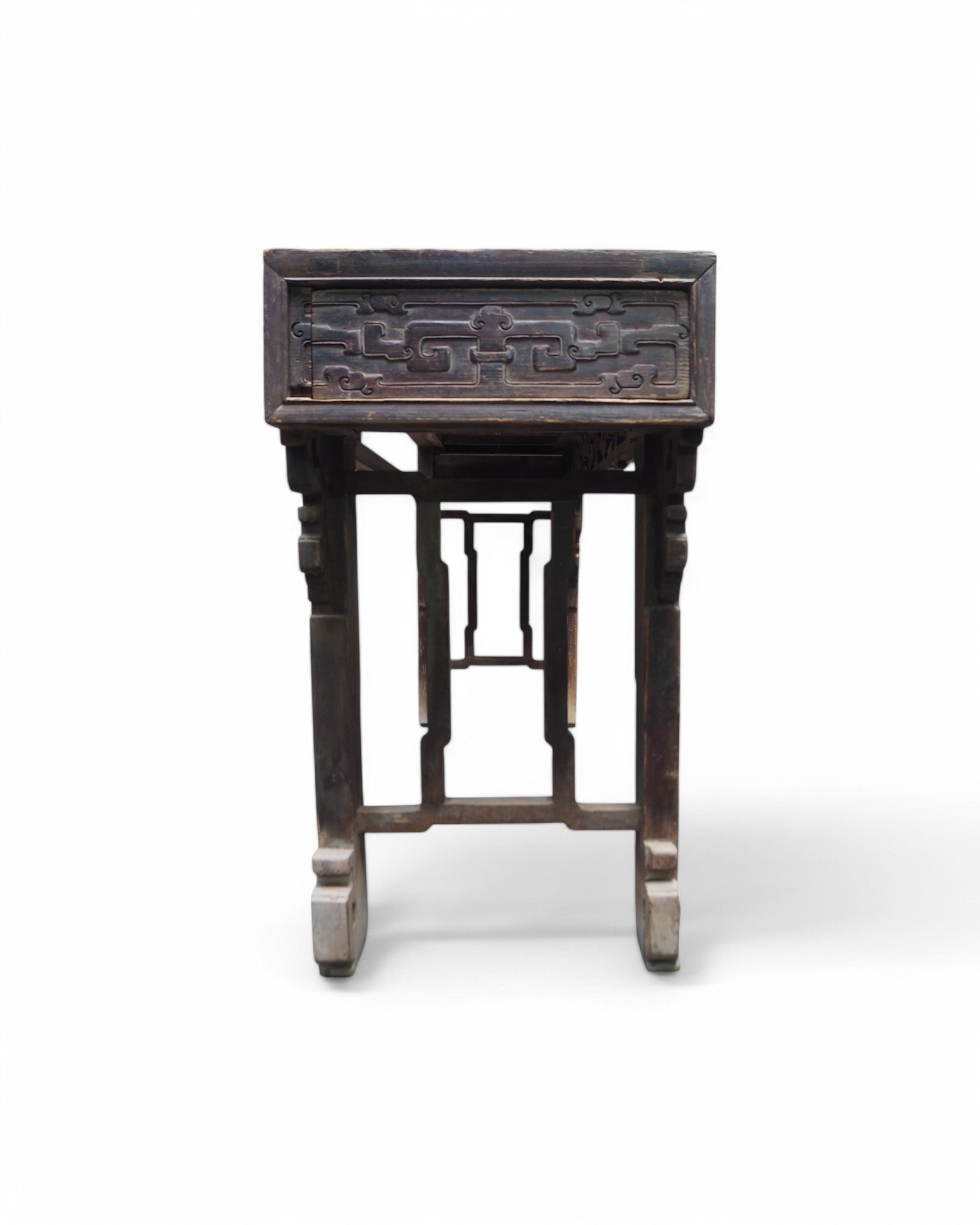 Fujian Elm Black Lacquered Antique Ornate Console Qing Dynasty
