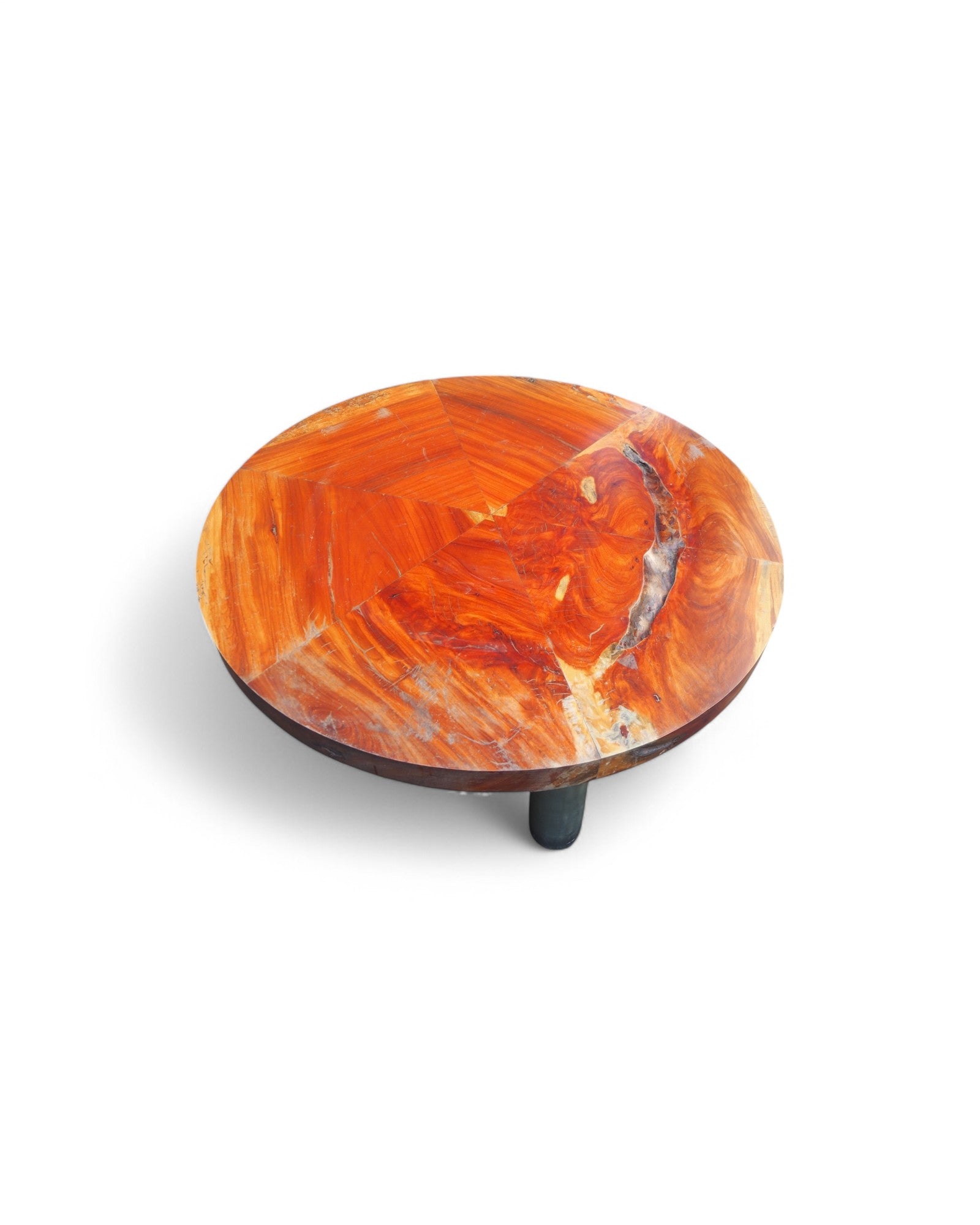 Round Sliced Teak & Steel Low Coffee Table