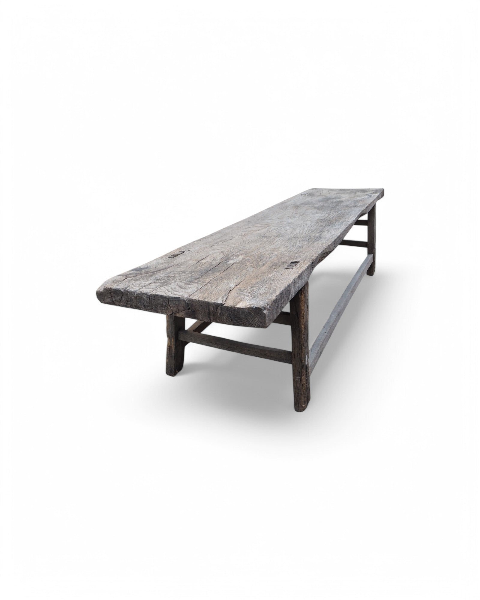 Distressed Long Wooden Plank Bench 1920s