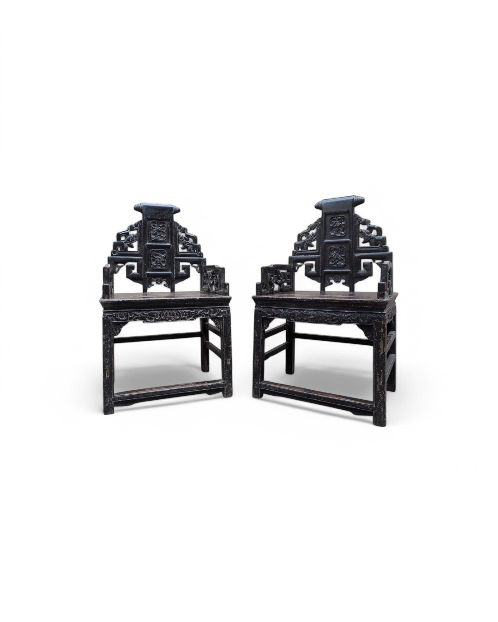 Mid Qing Dynasty Chang Mu Scroll Back Dragon Armchairs - Set of 2