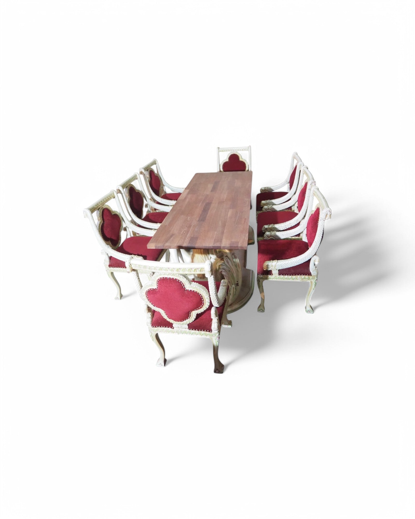 1920s Mermaid Pearl Antique Dining Table Set - 1 Table 8 Dining Chairs