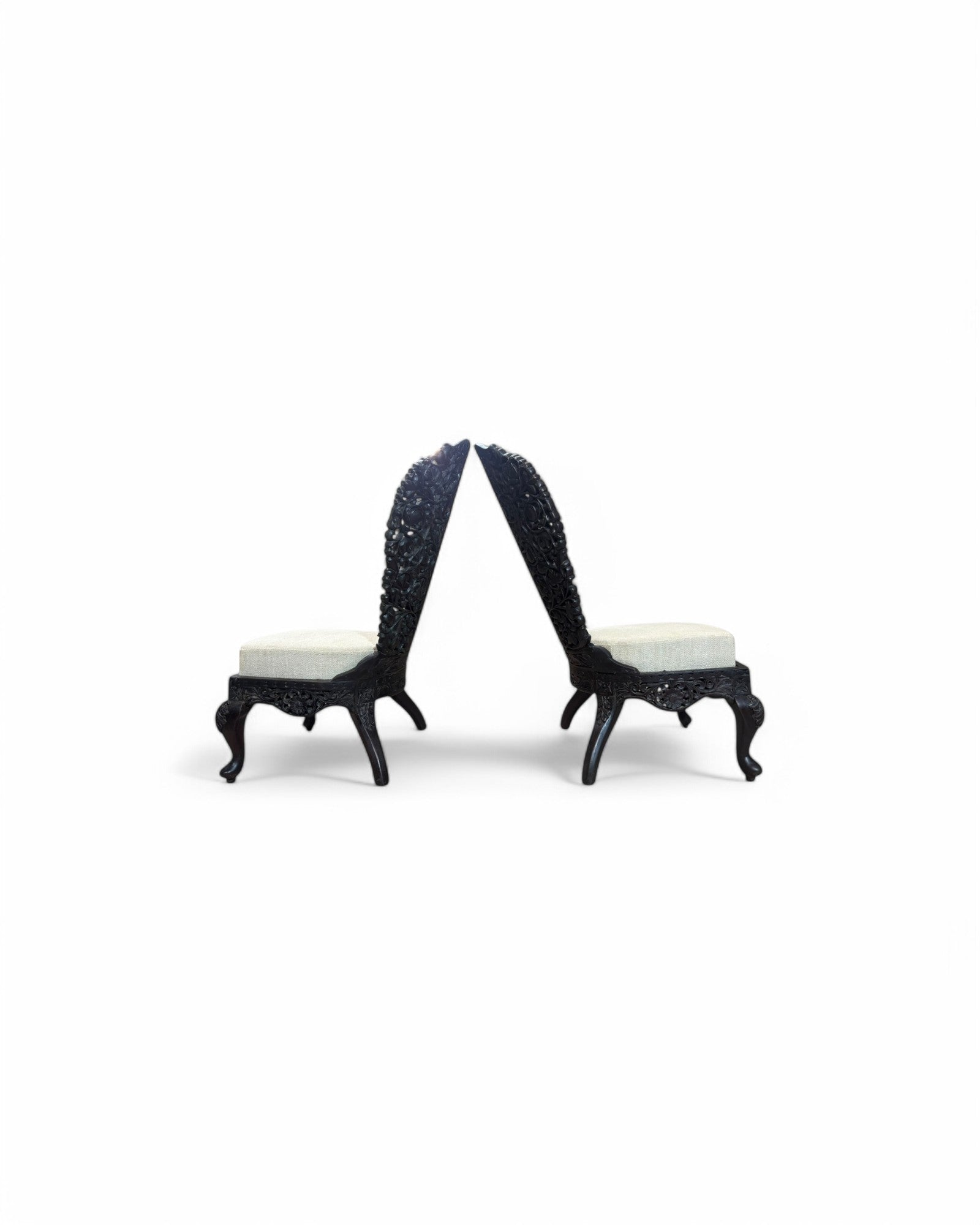 Anglo-Indian Teak Carved Lounge Chair - Set of 2