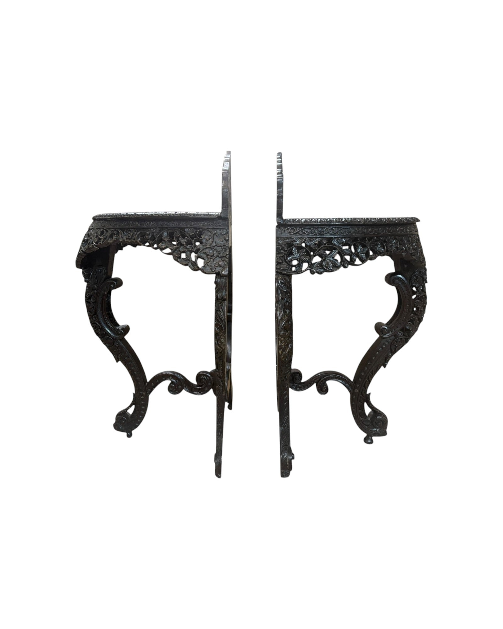 Royal Anglo-Indian Rosewood Carved Consoles - Set of 2