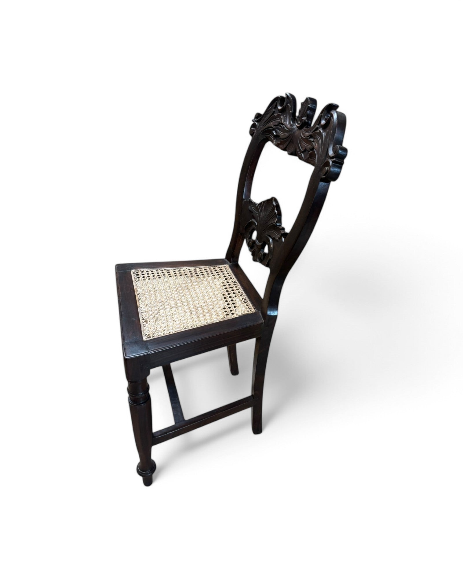 Anglo-Indian Rosewood Carved Settee chair with Rattan Seating