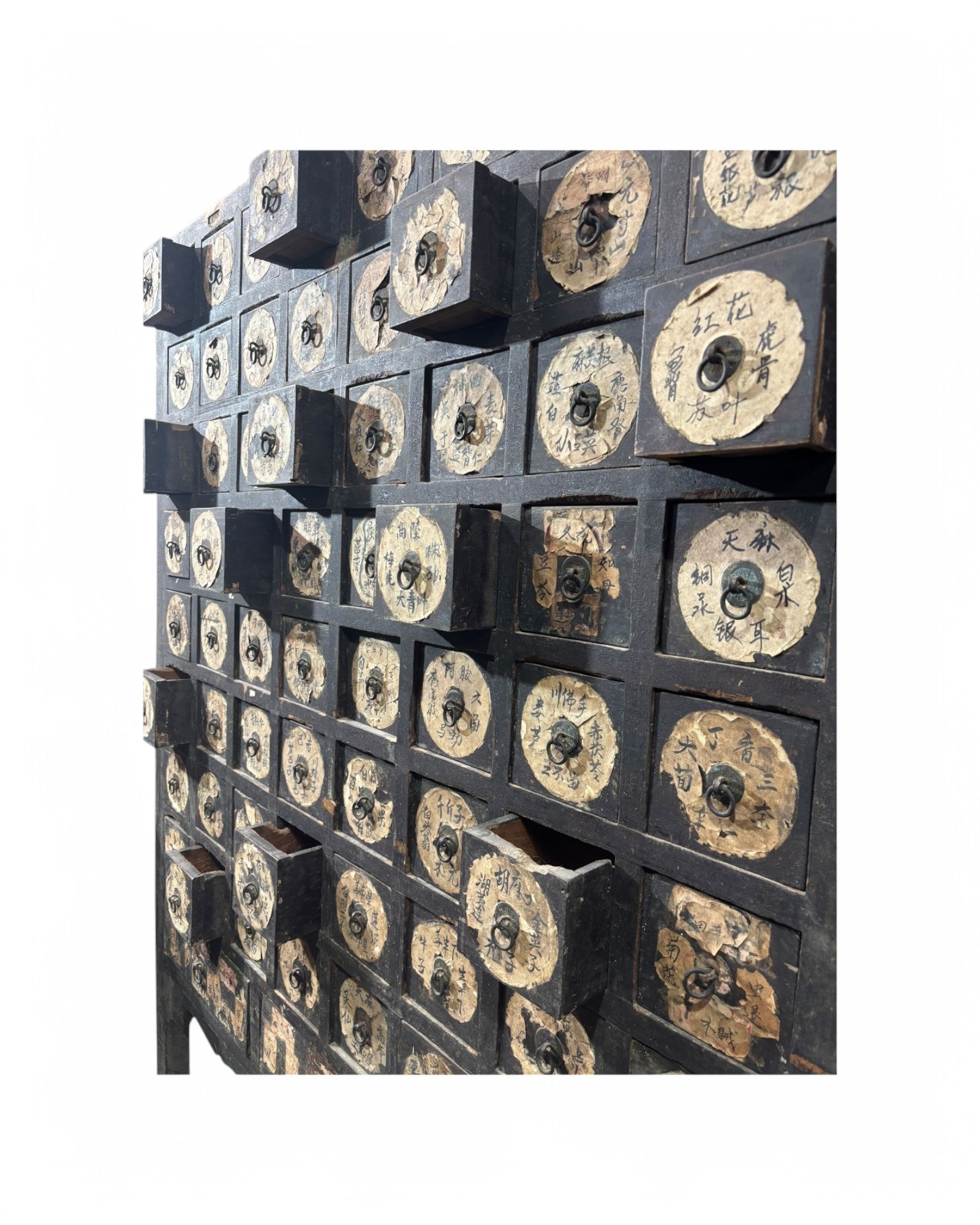 19th Century Antique Chinese Medicine Cabinet with Preserved Hand-Calligraphic Labels