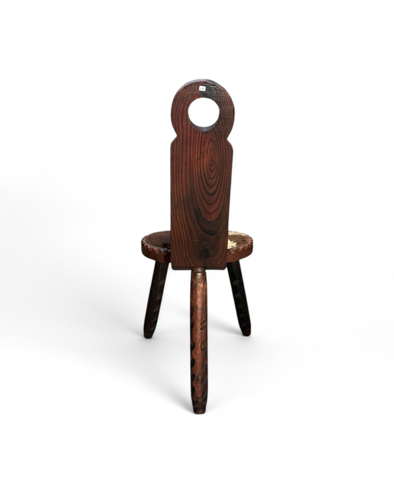 Spanish Wooden Carved Cow Hyde Birthing Chair