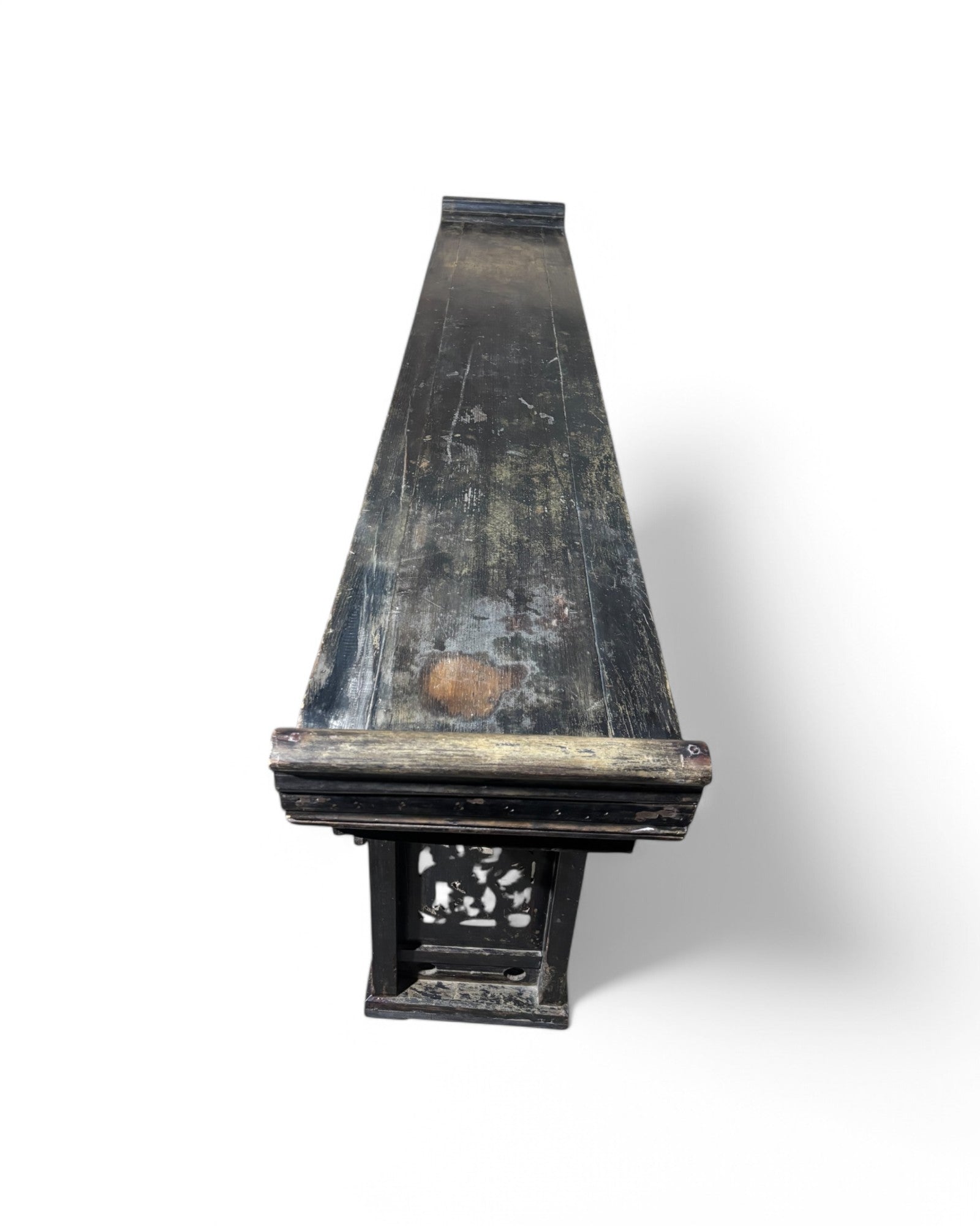 Black Antique Chinese Console Table with Floral Engravings