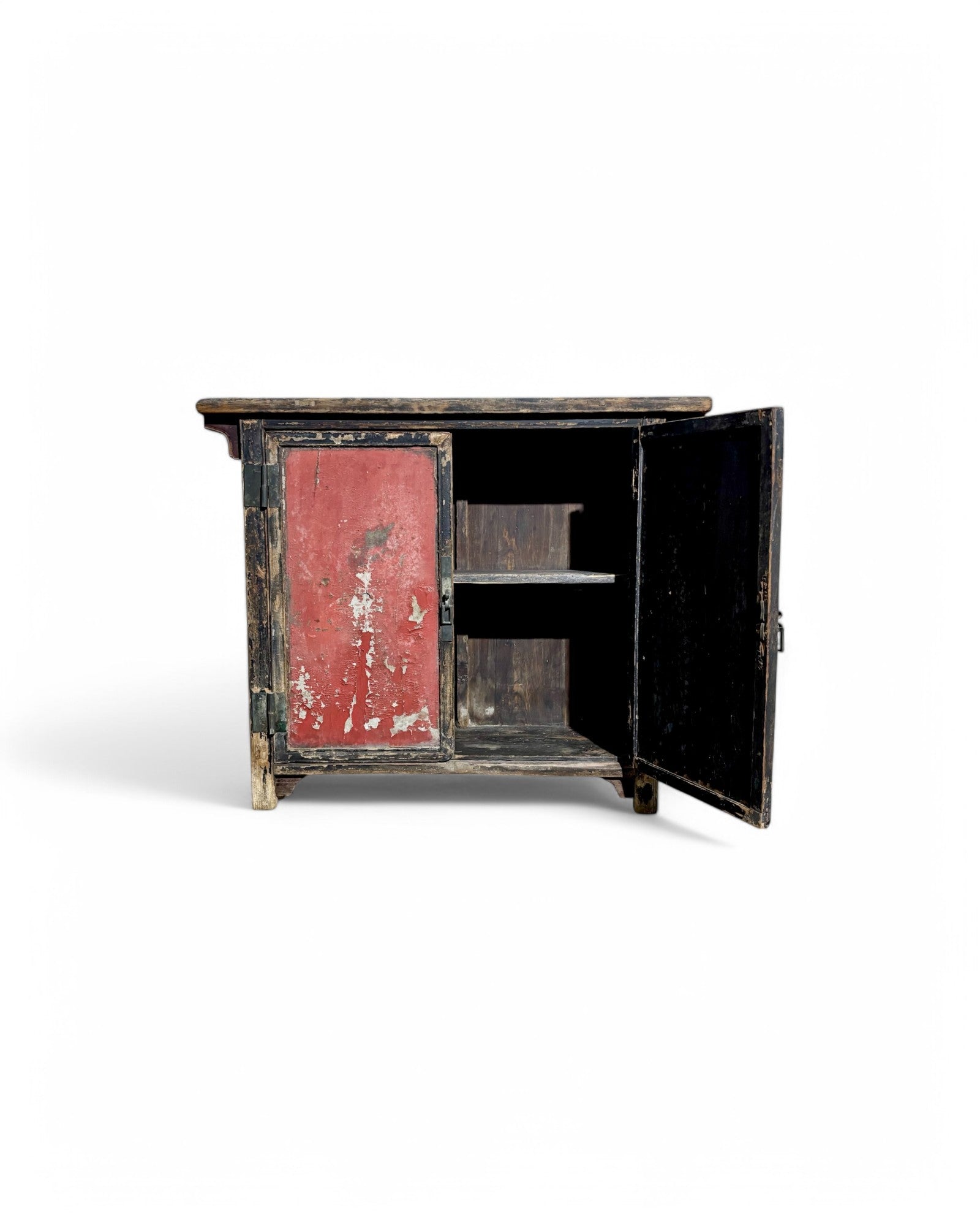 Antique Distressed Tibetan Black & Red Sideboard