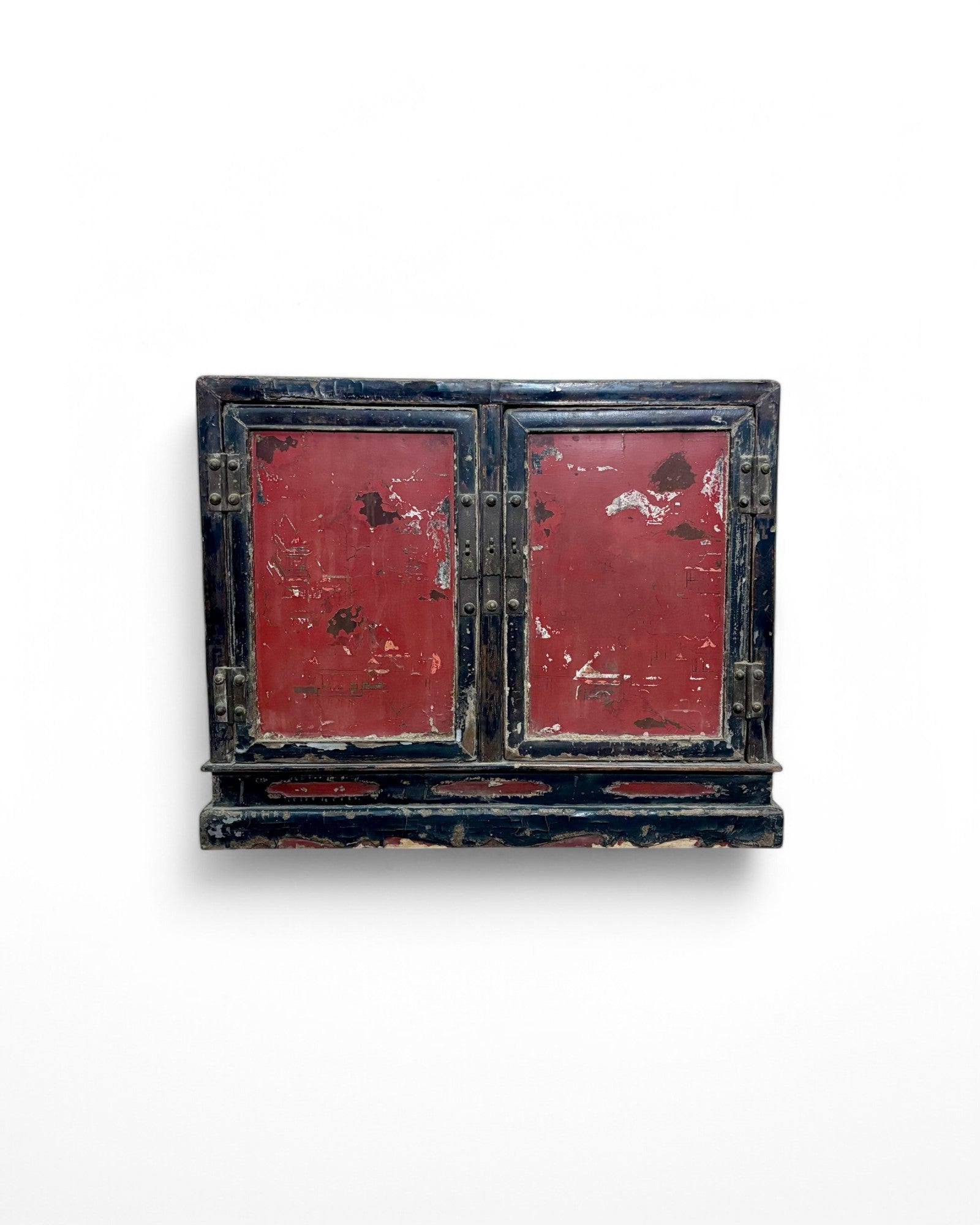 Antique Distressed Black & Red Indo-Chinese Chest/Commode