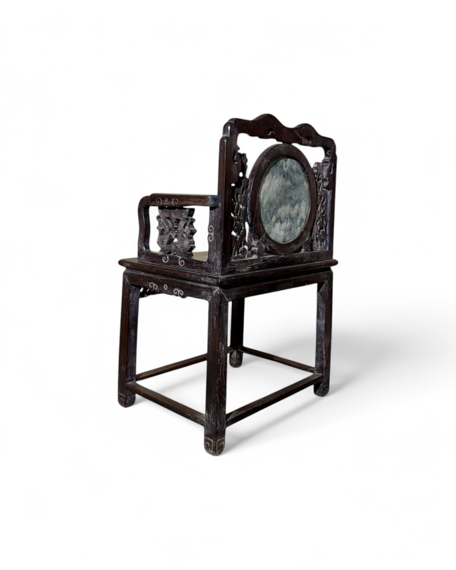 Chinese Pearl & Marble Engraved Tea Chair