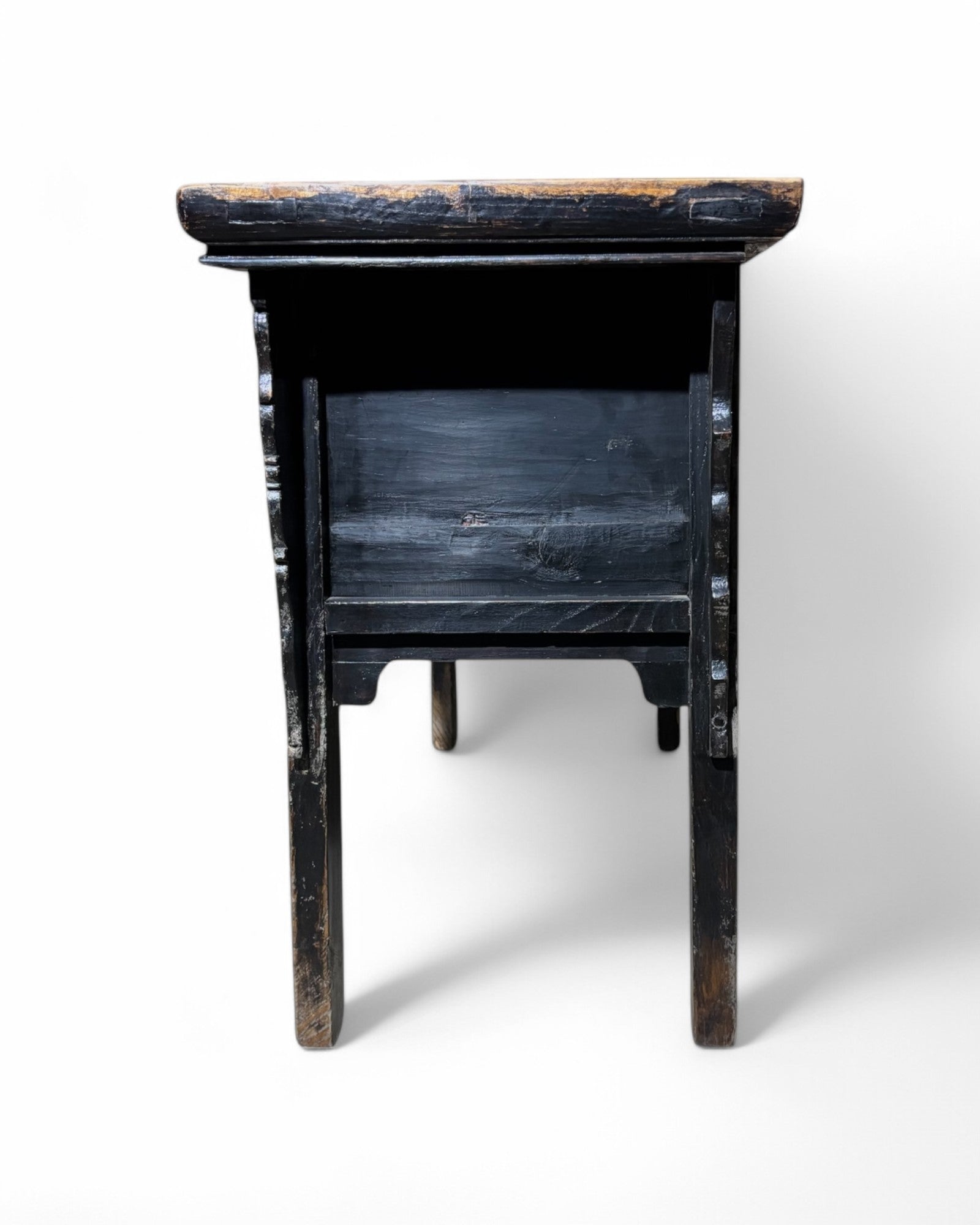 Faded Black Antique Chinese Sideboard with Tri-Drawers