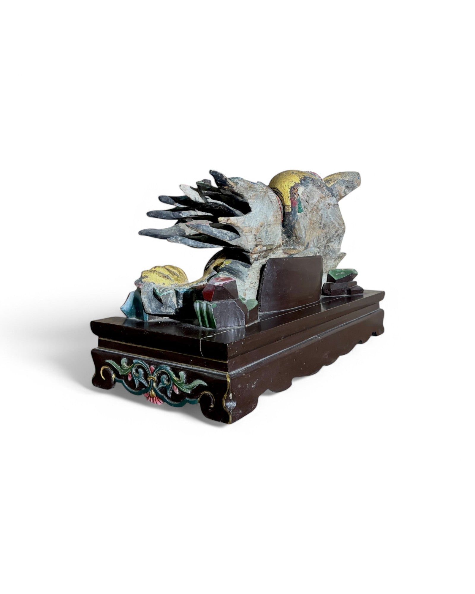 Chinese Dragon in Floral Bloom Carved Sculpture