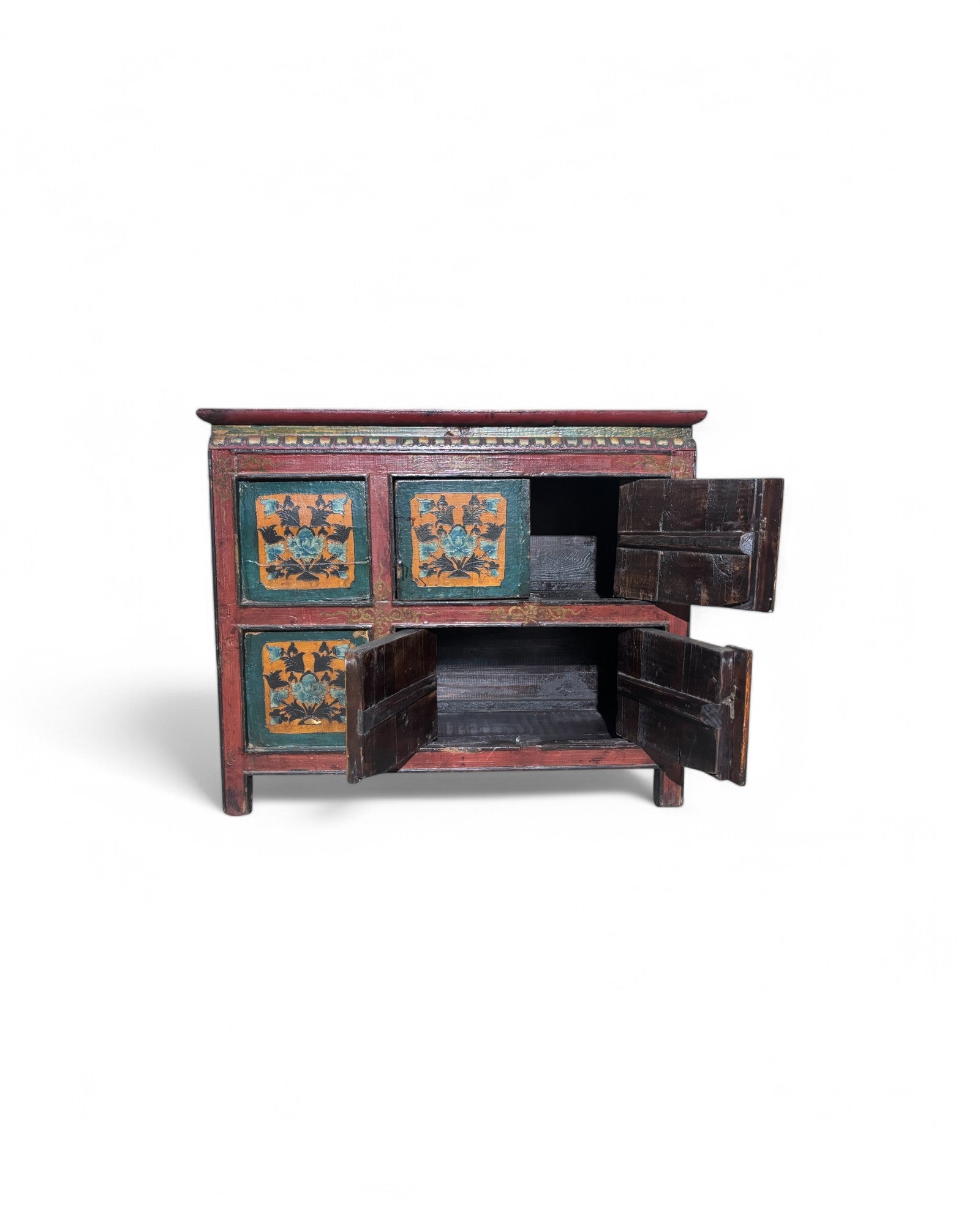 Antique Tibetan Floral Mini Sideboard