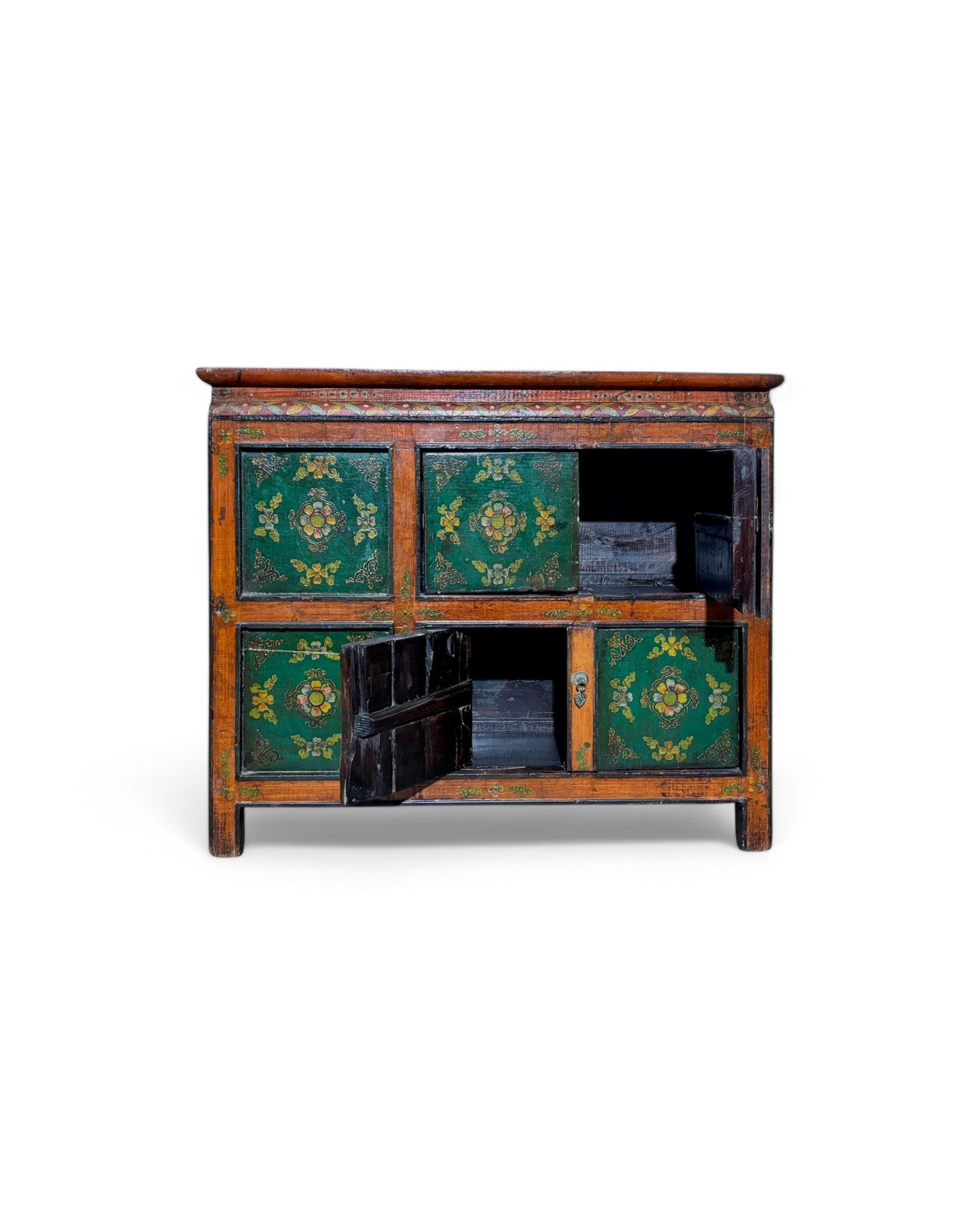 Antique Tibetan Floral Mini Sideboard (Brown Top)